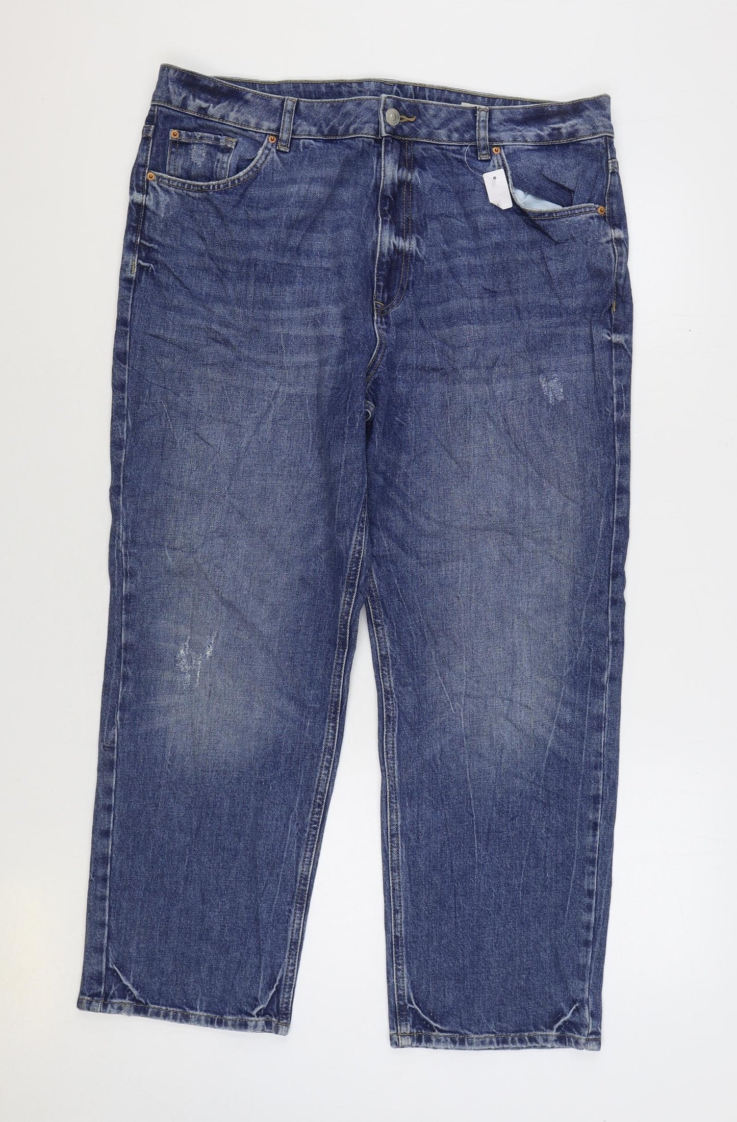 Marks and Spencer Womens Blue Cotton Straight Jeans Size 18 L28 in Regular Zip