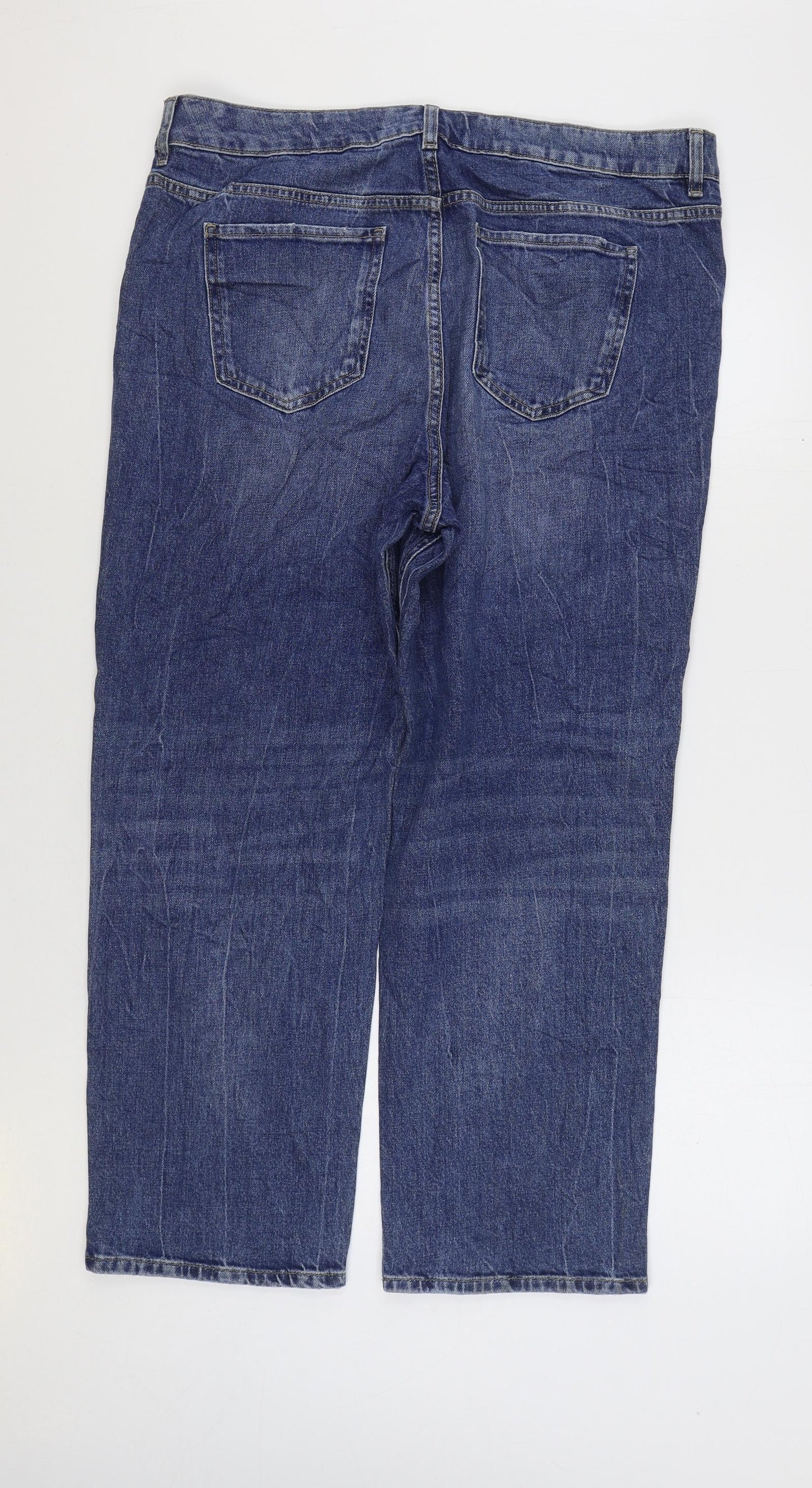 Marks and Spencer Womens Blue Cotton Straight Jeans Size 18 L28 in Regular Zip