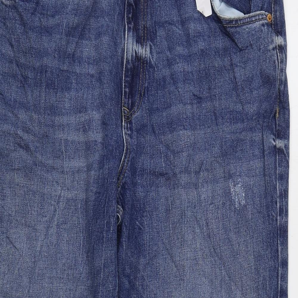 Marks and Spencer Womens Blue Cotton Straight Jeans Size 18 L28 in Regular Zip