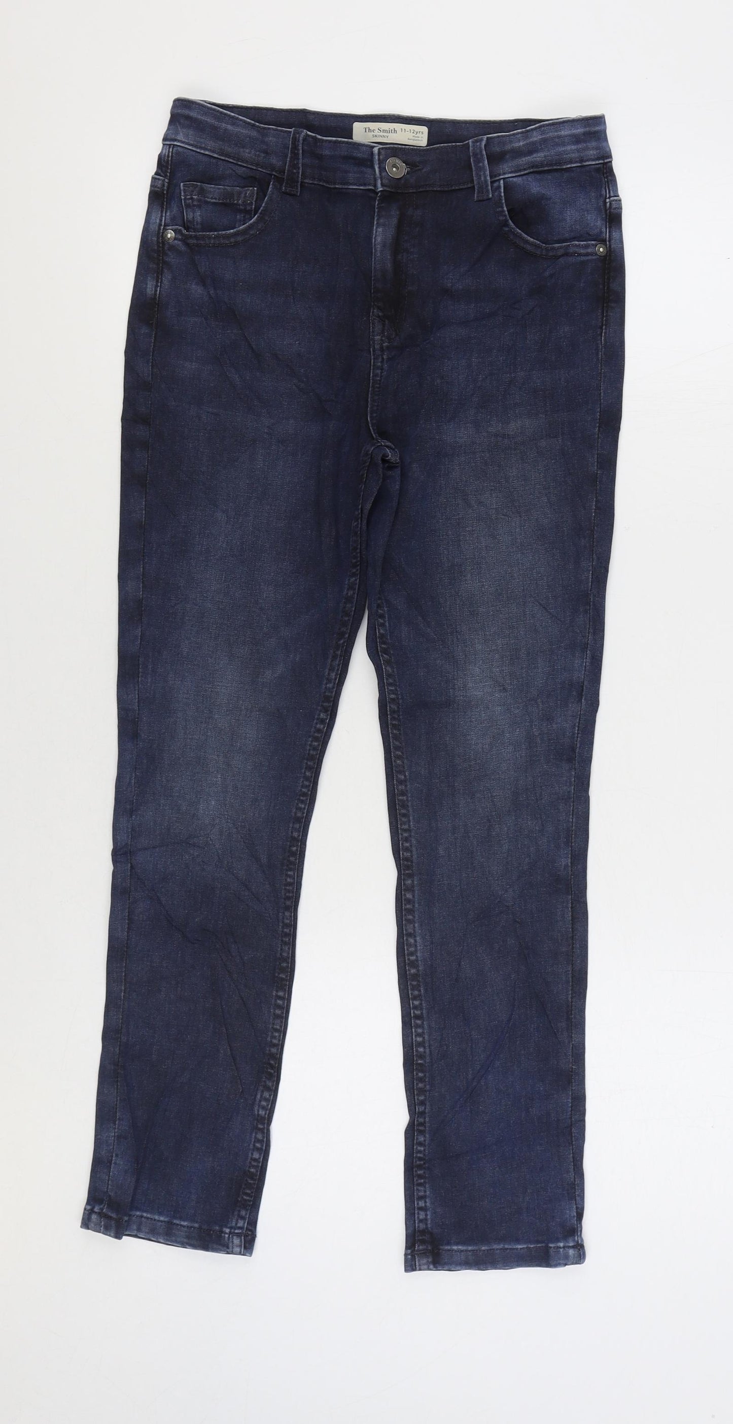 Marks and Spencer Girls Blue Cotton Skinny Jeans Size 11-12 Years L26 in Regular Zip