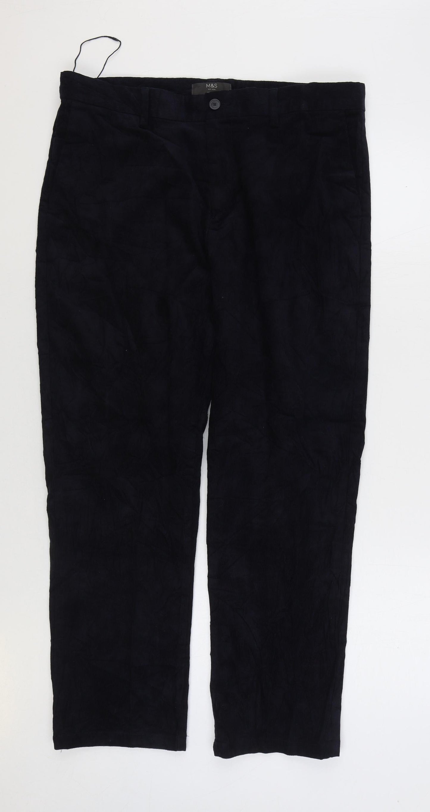 Marks and Spencer Mens Blue Cotton Trousers Size 36 in L29 in Regular Zip