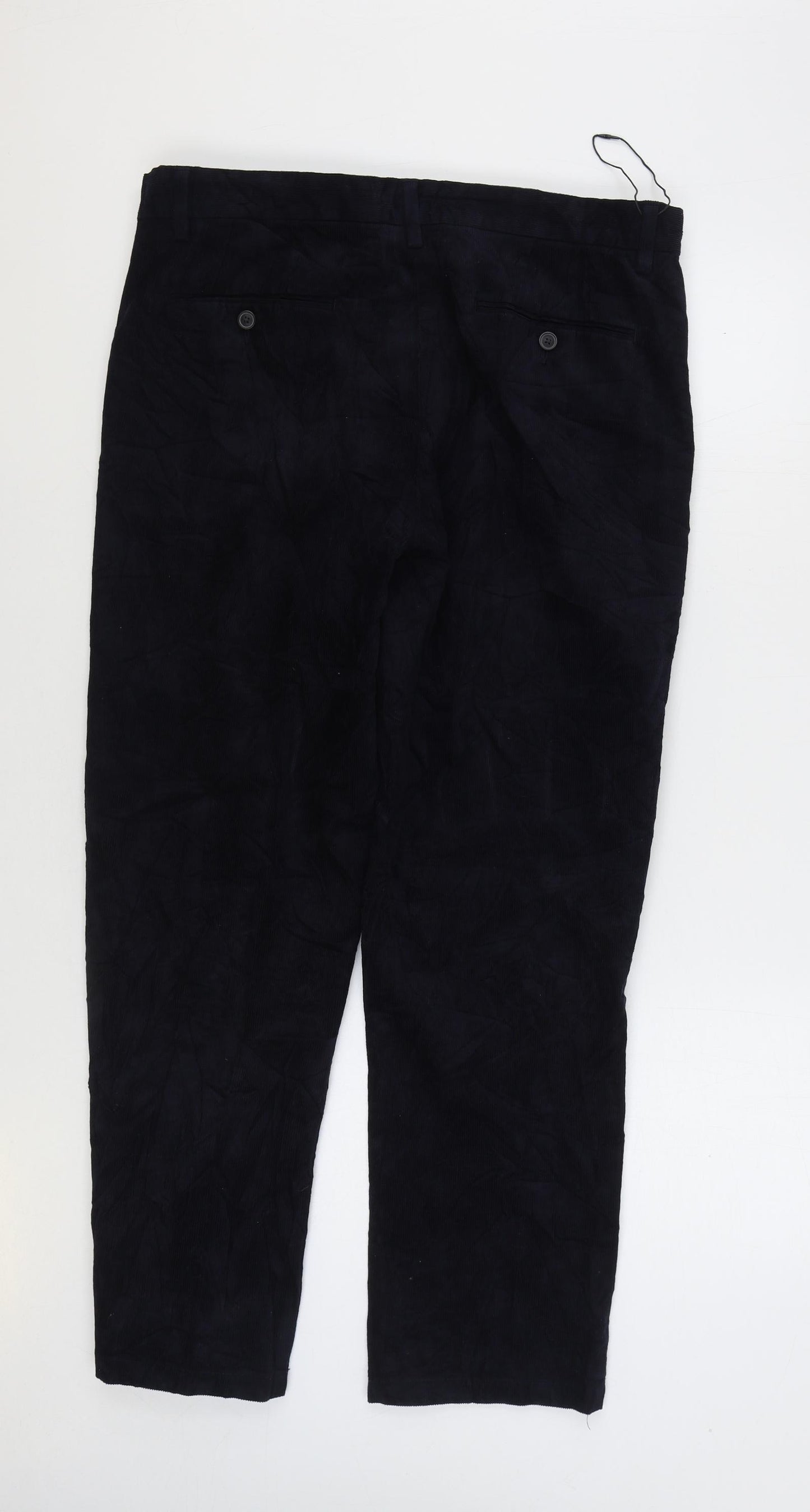 Marks and Spencer Mens Blue Cotton Trousers Size 36 in L29 in Regular Zip