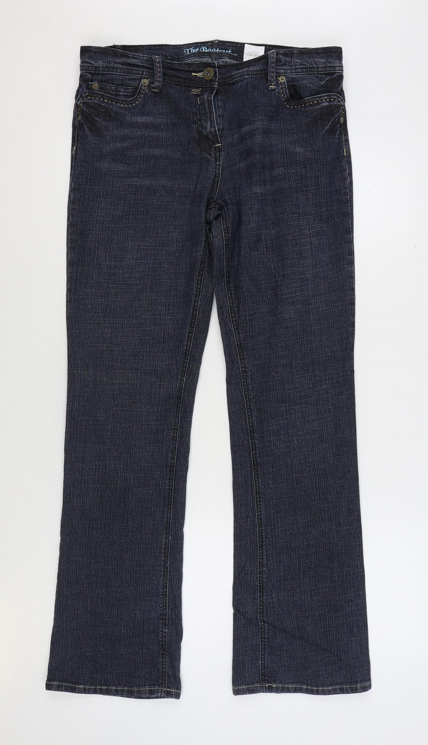 NEXT Womens Blue Cotton Bootcut Jeans Size 14 L31 in Regular Zip