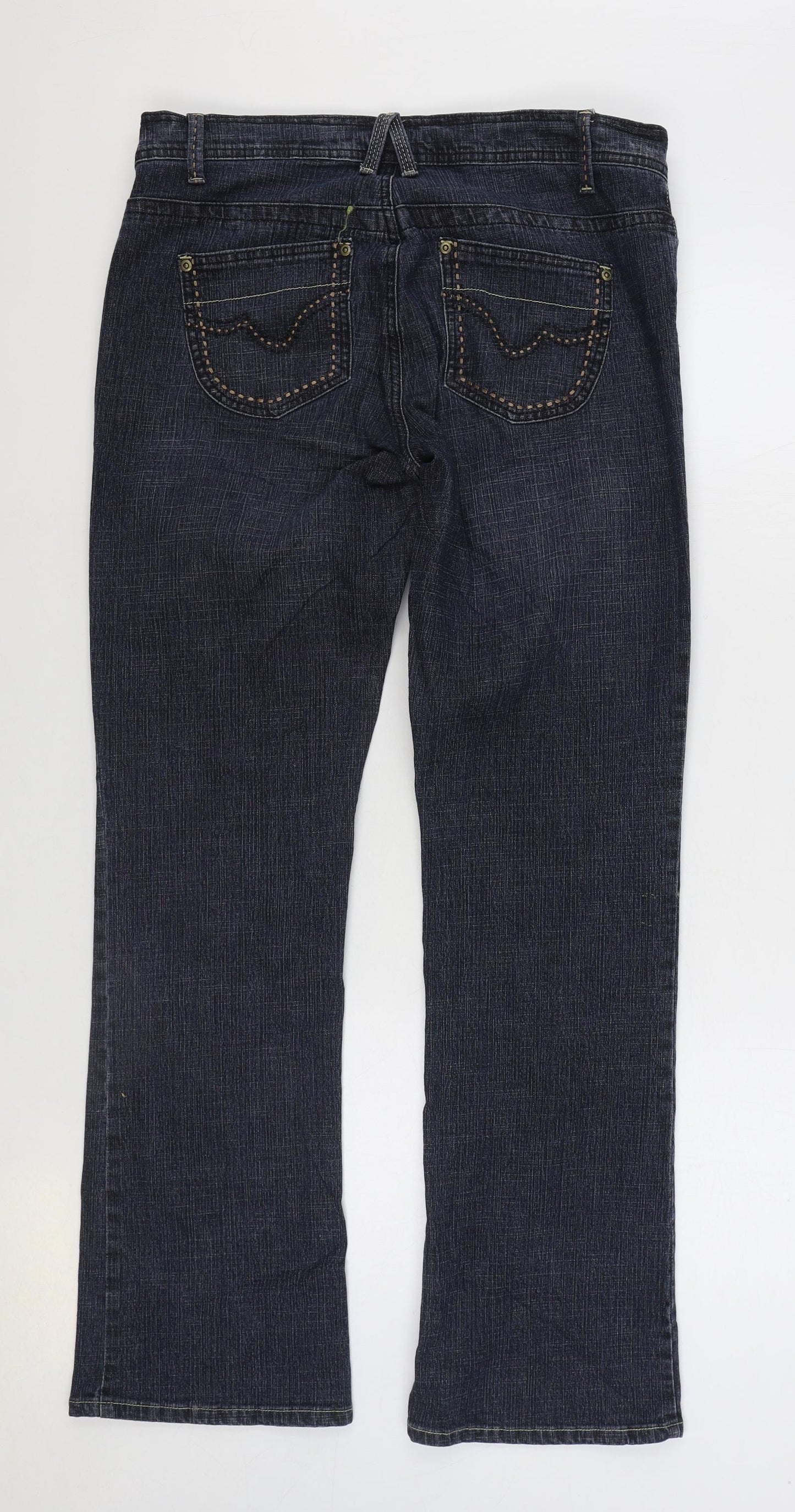 NEXT Womens Blue Cotton Bootcut Jeans Size 14 L31 in Regular Zip