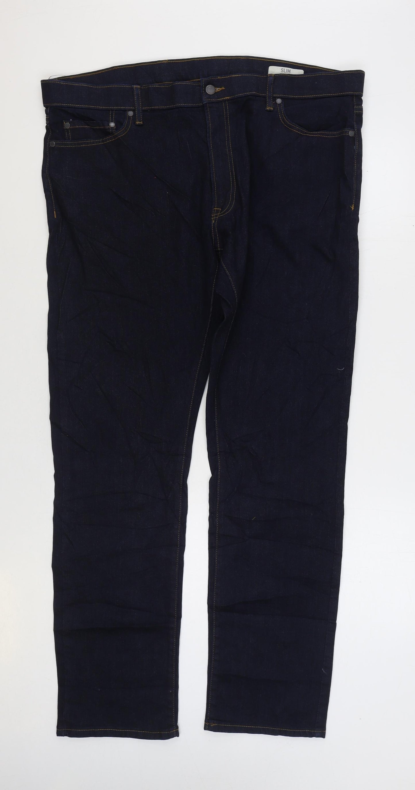 Marks and Spencer Mens Blue Cotton Straight Jeans Size 42 in L33 in Regular Zip
