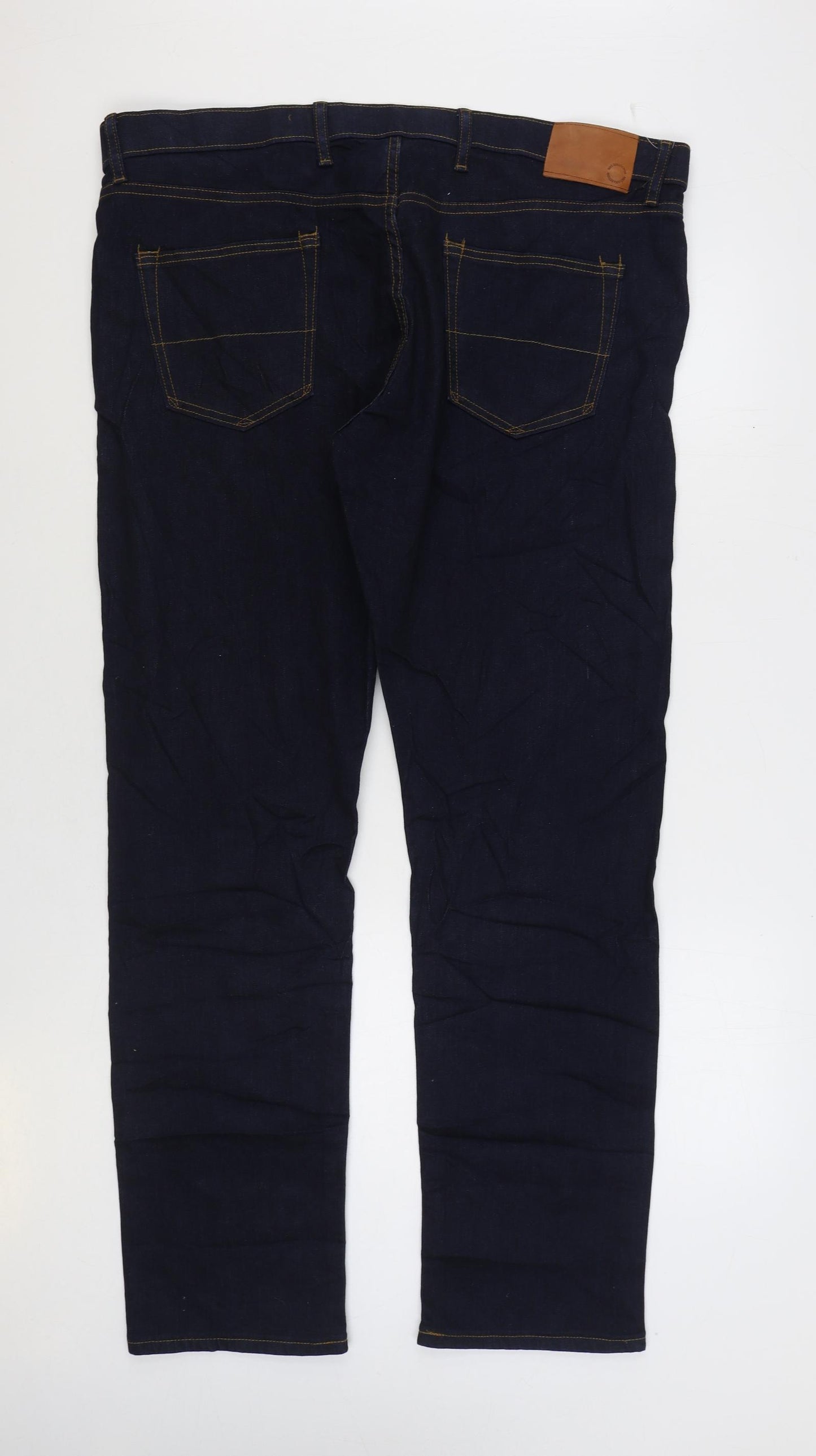 Marks and Spencer Mens Blue Cotton Straight Jeans Size 42 in L33 in Regular Zip