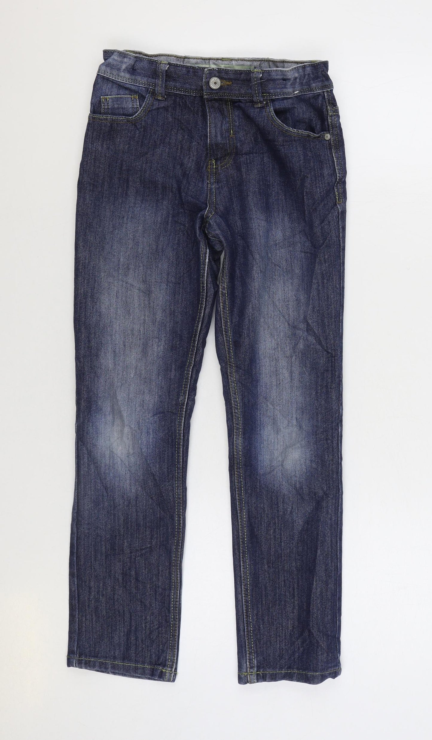 Denim & Co. Girls Blue Cotton Straight Jeans Size 11-12 Years Regular Zip
