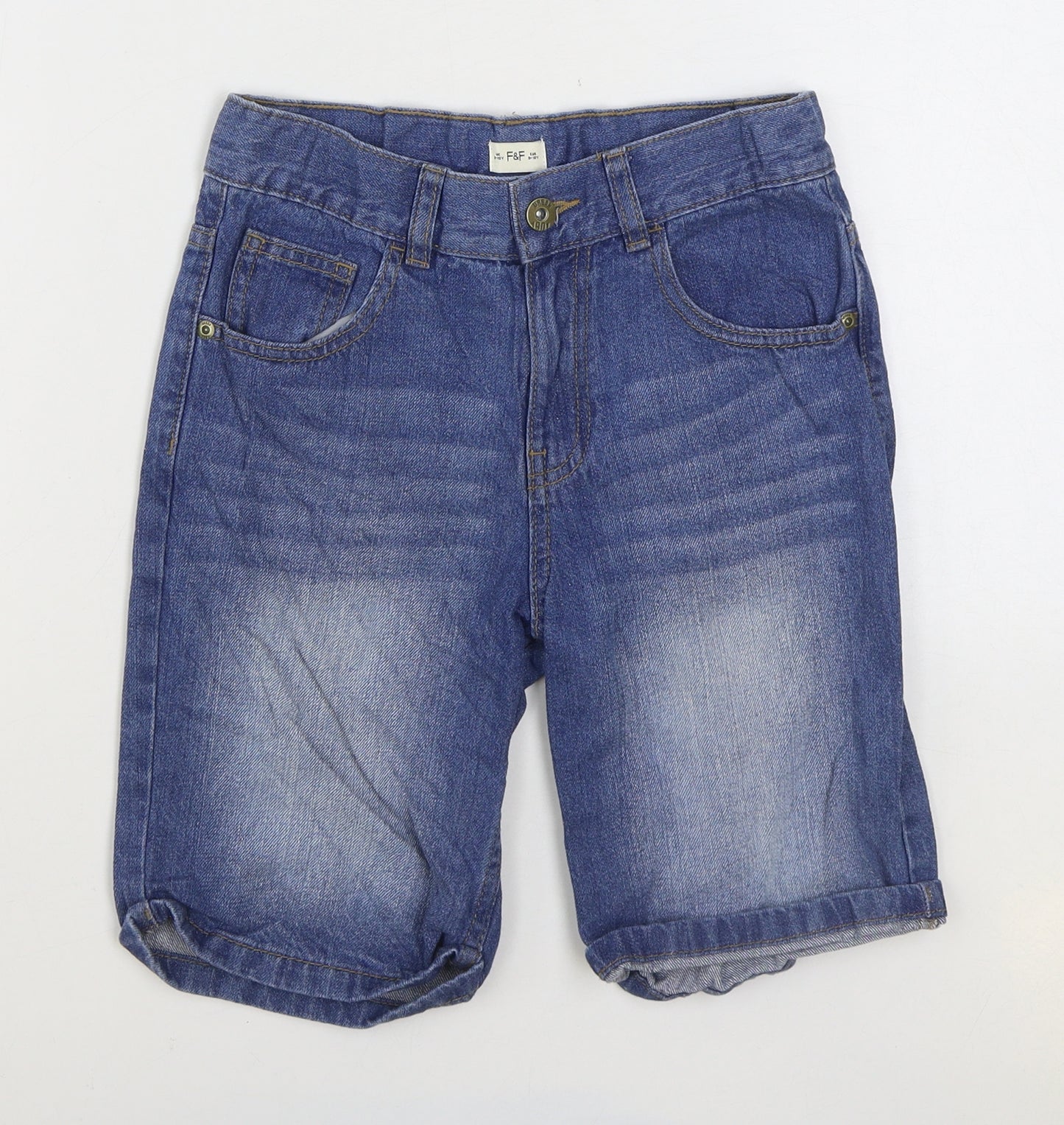 F&F Boys Blue Cotton Bermuda Shorts Size 9-10 Years Regular Zip