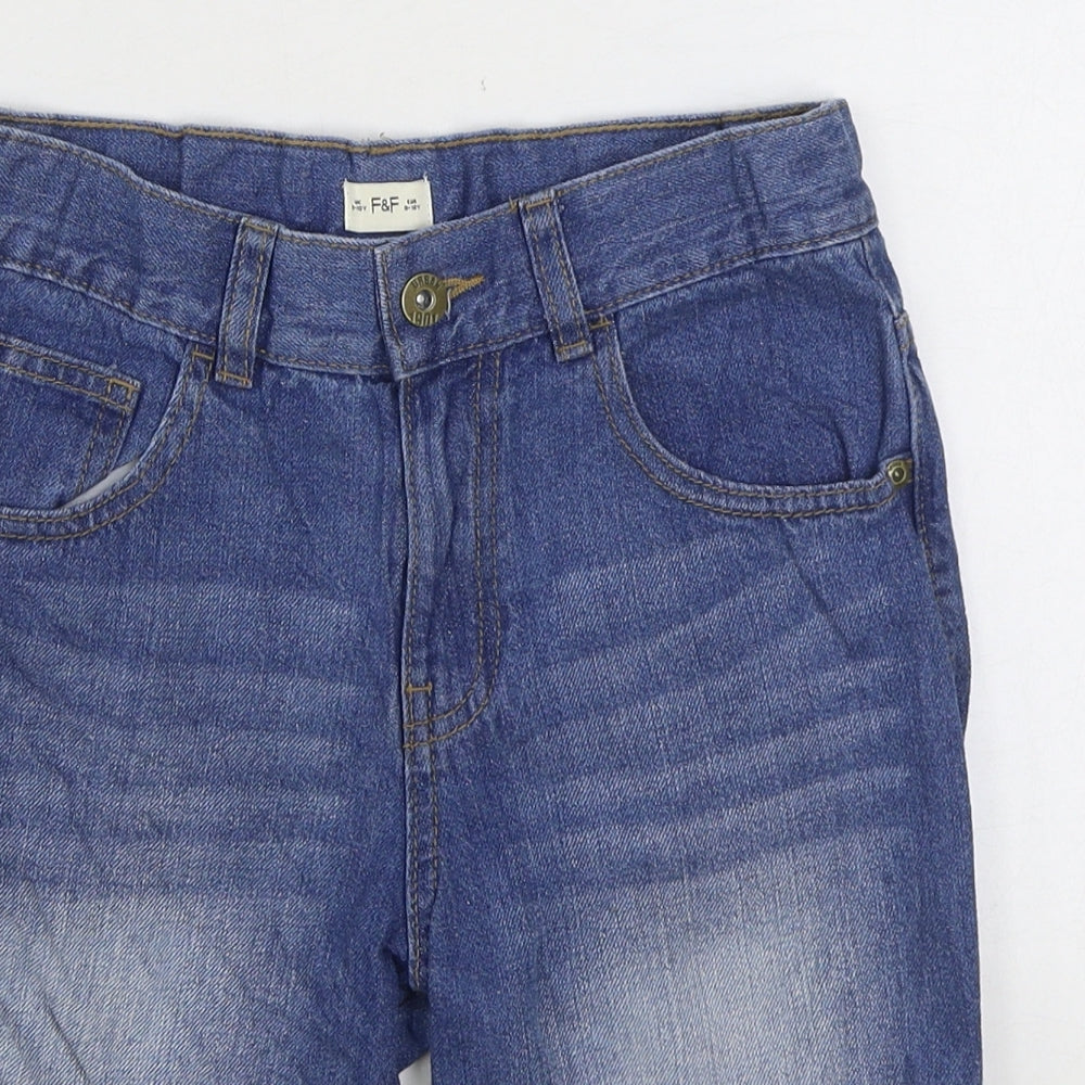 F&F Boys Blue Cotton Bermuda Shorts Size 9-10 Years Regular Zip