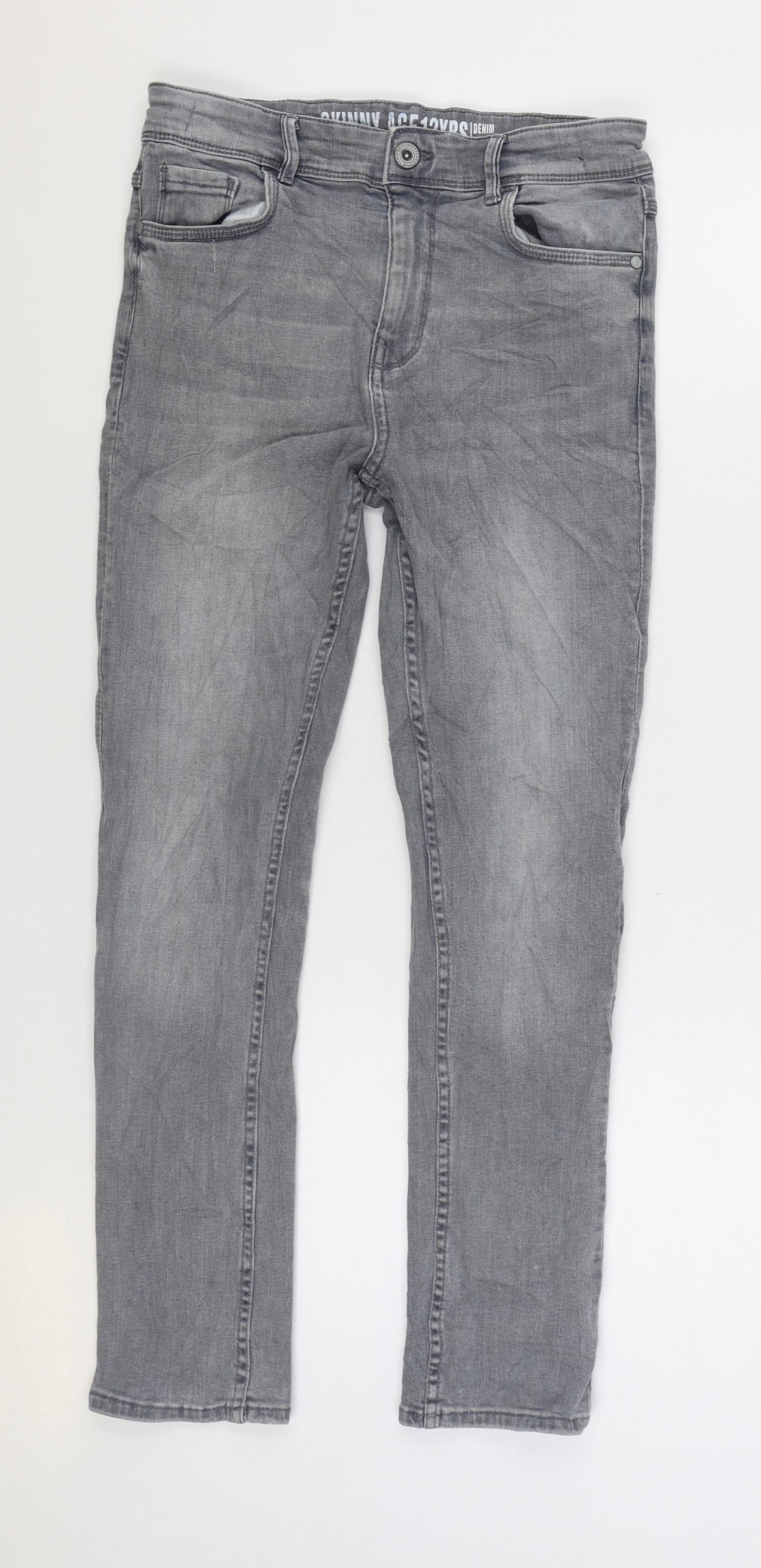 Matalan Boys Grey Cotton Straight Jeans Size 12 Years Regular Zip