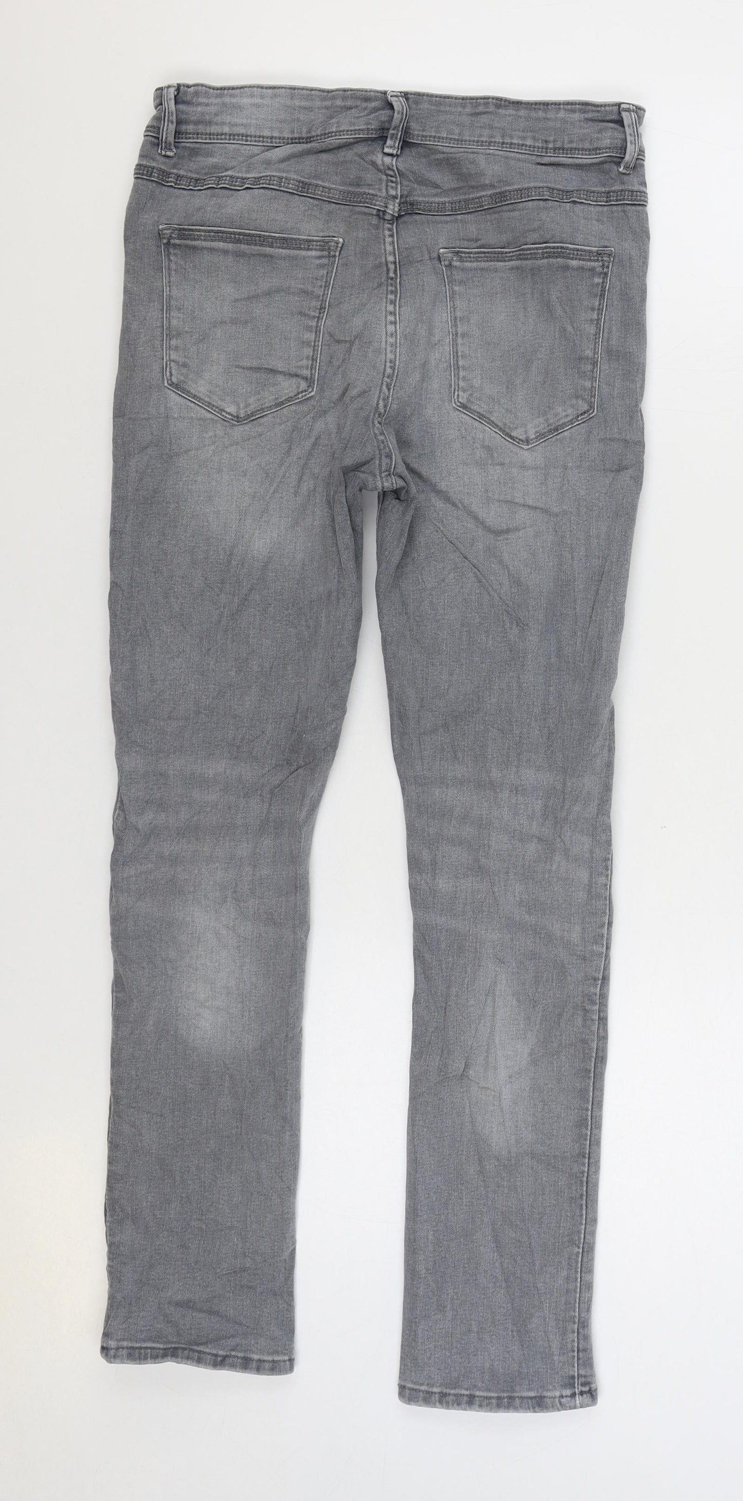 Matalan Boys Grey Cotton Straight Jeans Size 12 Years Regular Zip