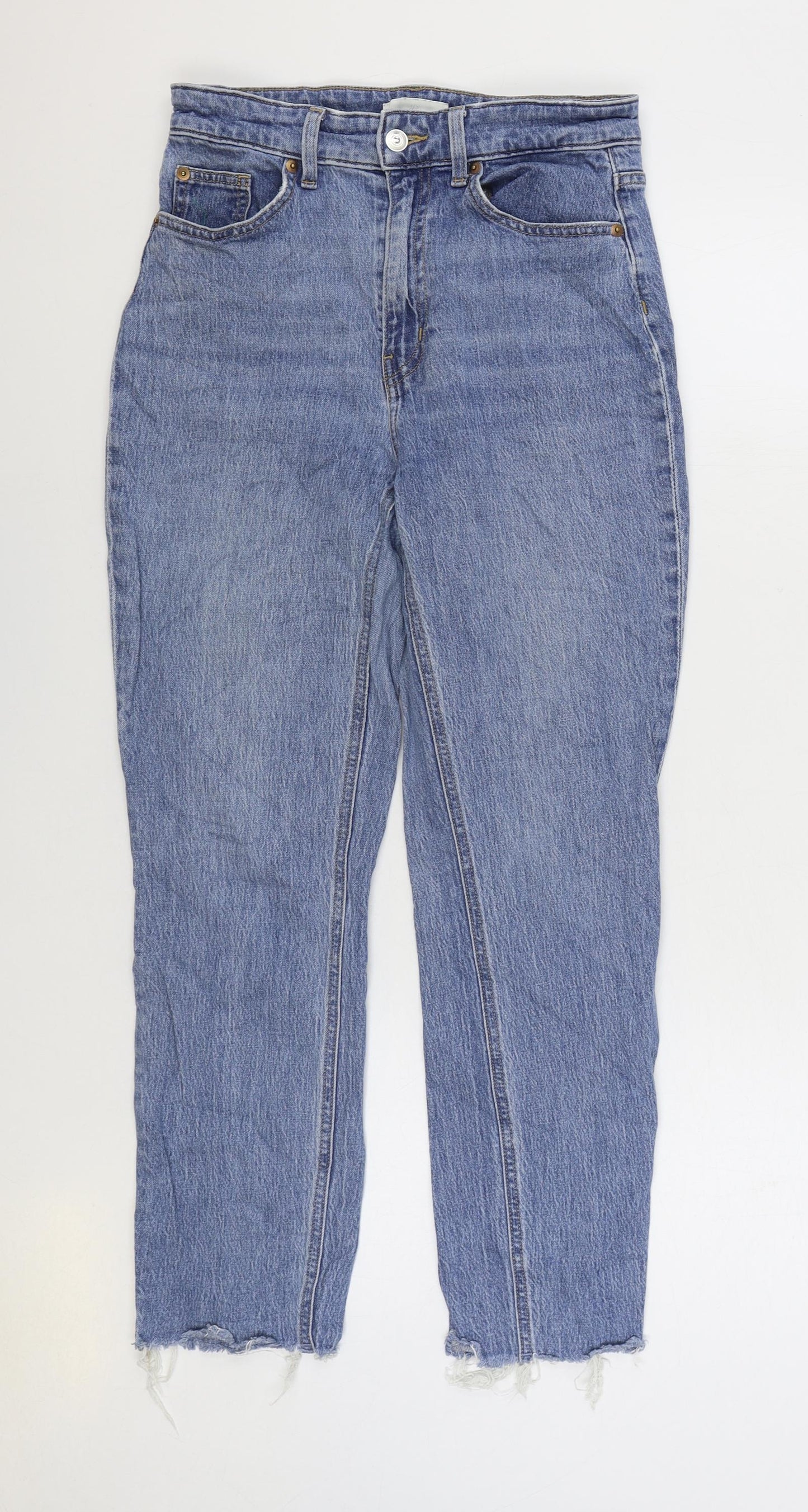 H&M Womens Blue Cotton Straight Jeans Size 10 L26 in Regular Zip