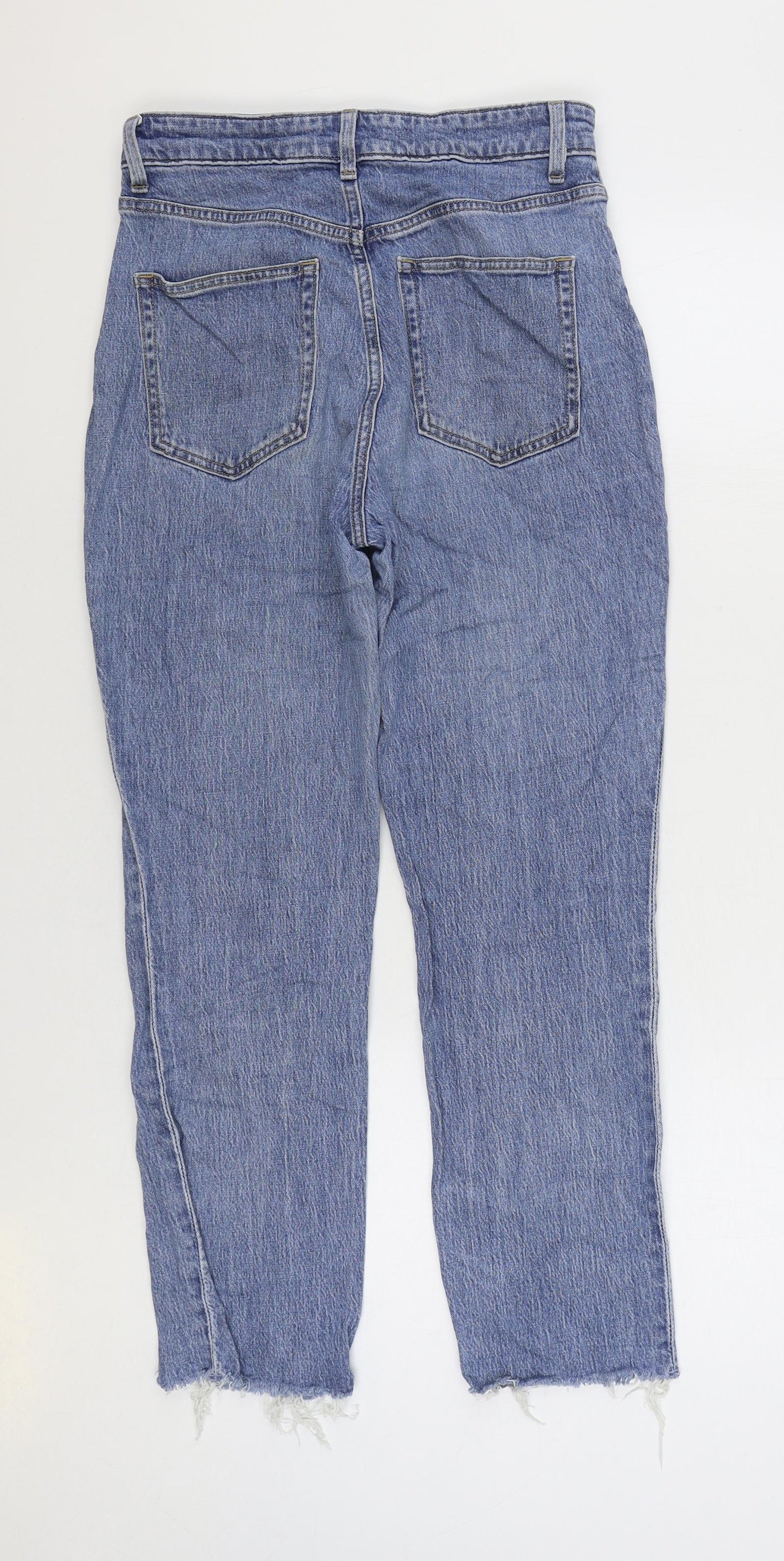 H&M Womens Blue Cotton Straight Jeans Size 10 L26 in Regular Zip