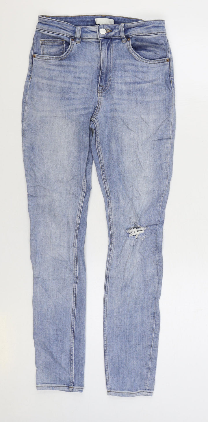 H&M Womens Blue Cotton Skinny Jeans Size 10 L29 in Regular Zip