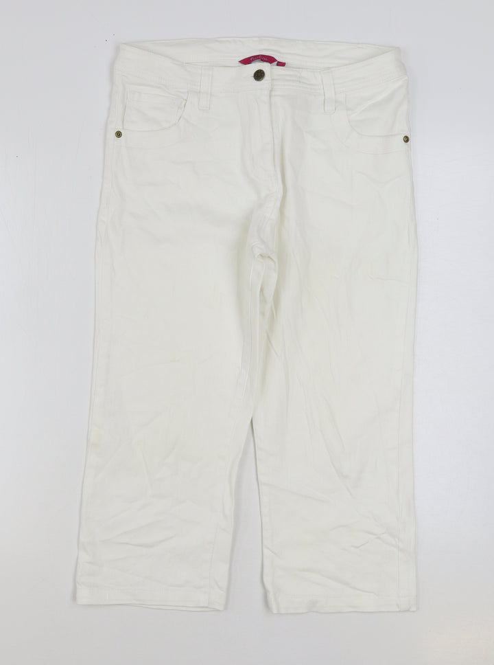 Platform Womens White Cotton Cropped Jeans Size 12 L21 in Regular Zip
