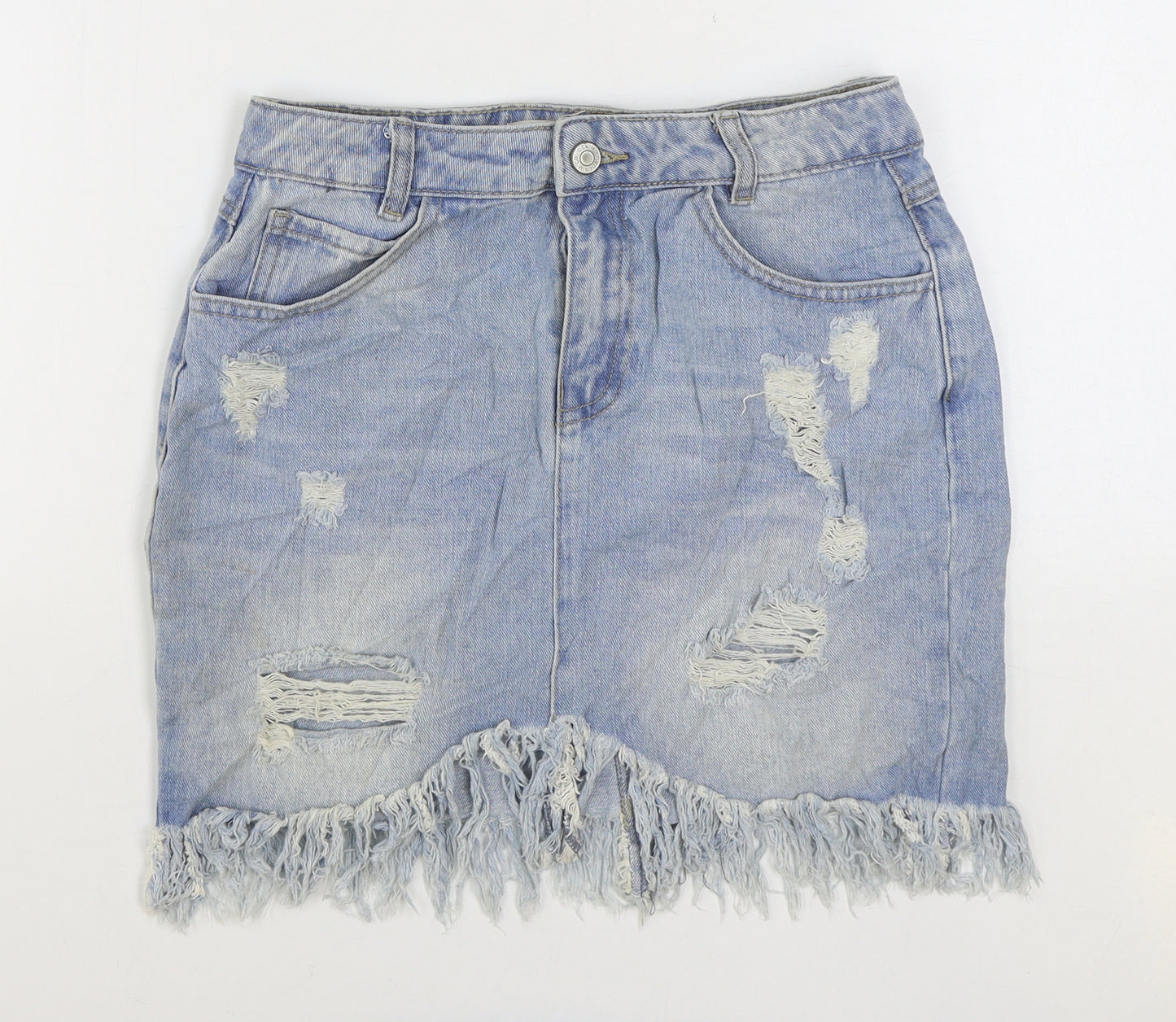 Denim & Co. Womens Blue Cotton Mini Skirt Size 8 Zip - Distressed