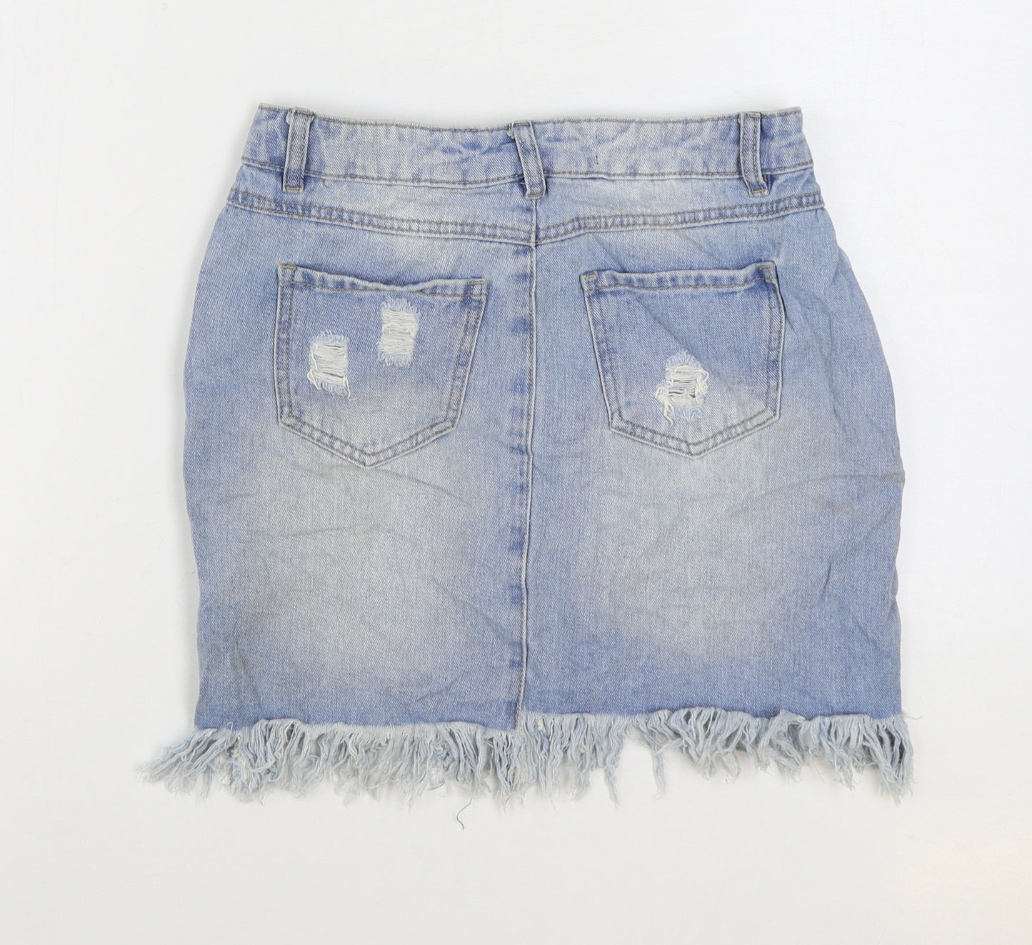 Denim & Co. Womens Blue Cotton Mini Skirt Size 8 Zip - Distressed