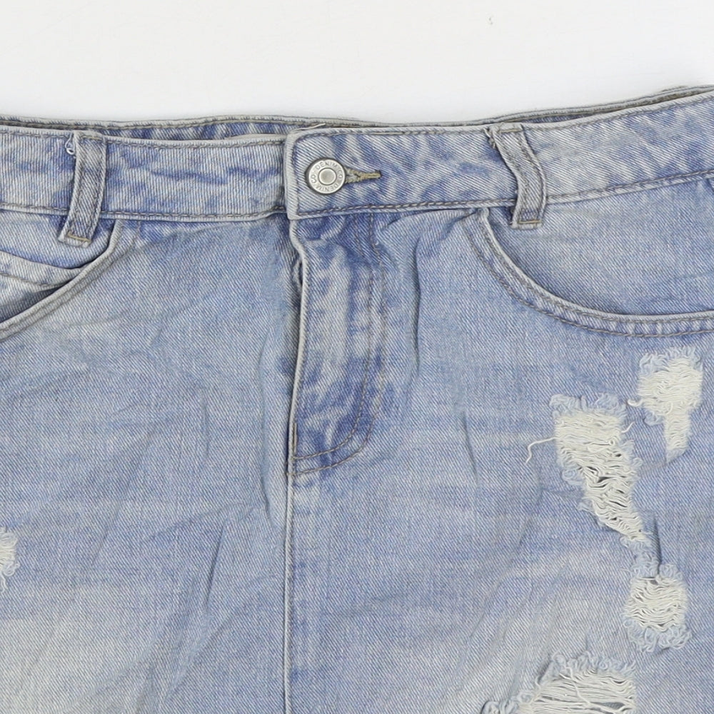 Denim & Co. Womens Blue Cotton Mini Skirt Size 8 Zip - Distressed