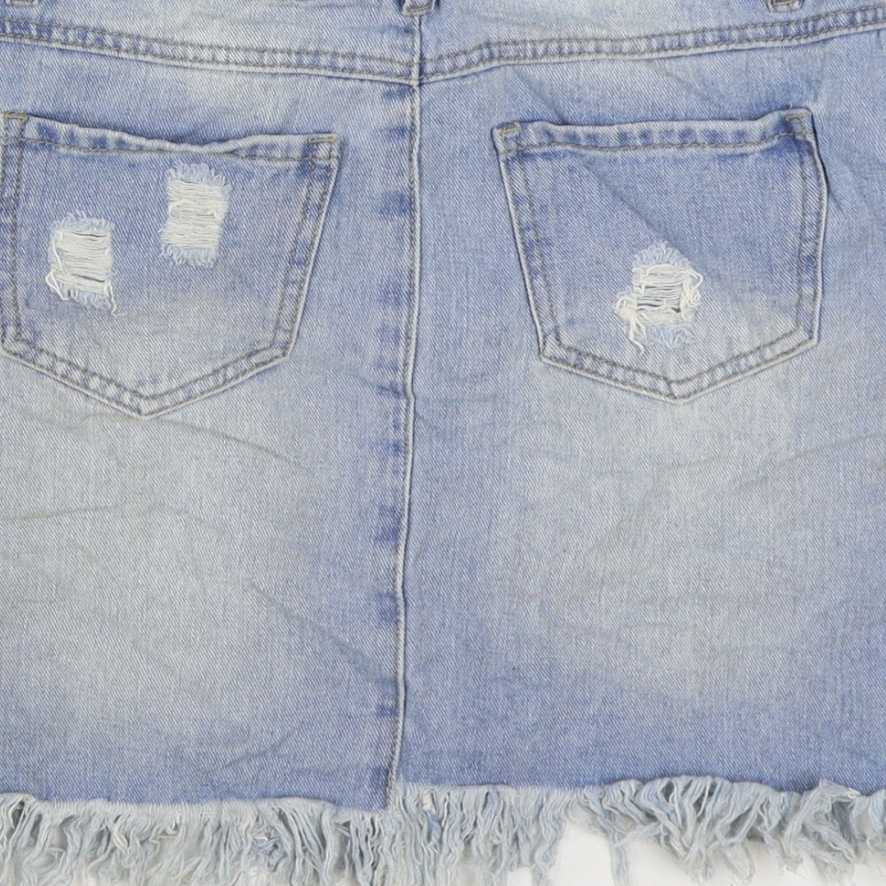 Denim & Co. Womens Blue Cotton Mini Skirt Size 8 Zip - Distressed