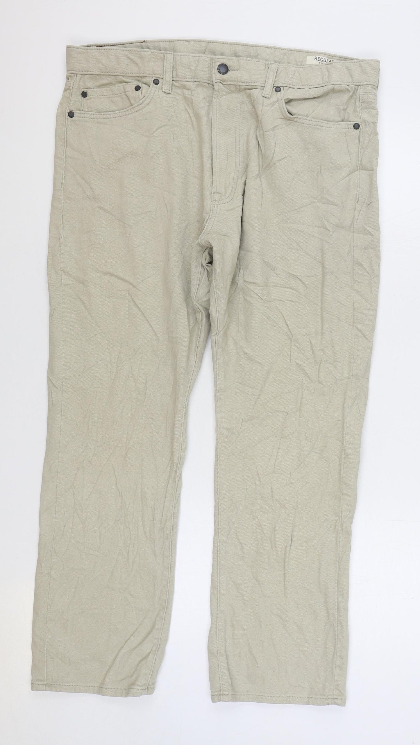 Marks and Spencer Mens Beige Cotton Straight Jeans Size 38 in L29 in Regular Zip