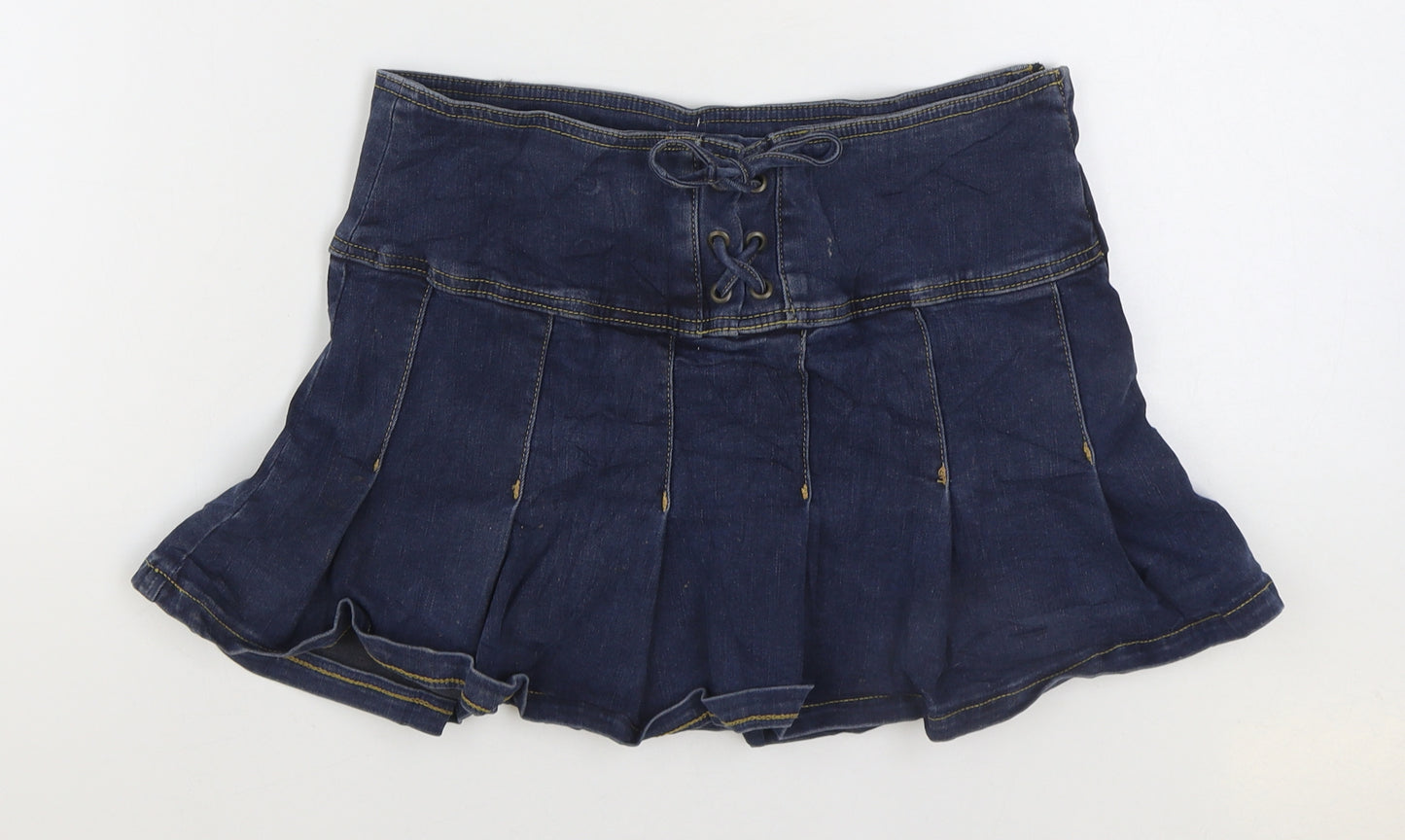 Urban Outfitters Womens Blue Cotton Mini Skirt Size S Zip