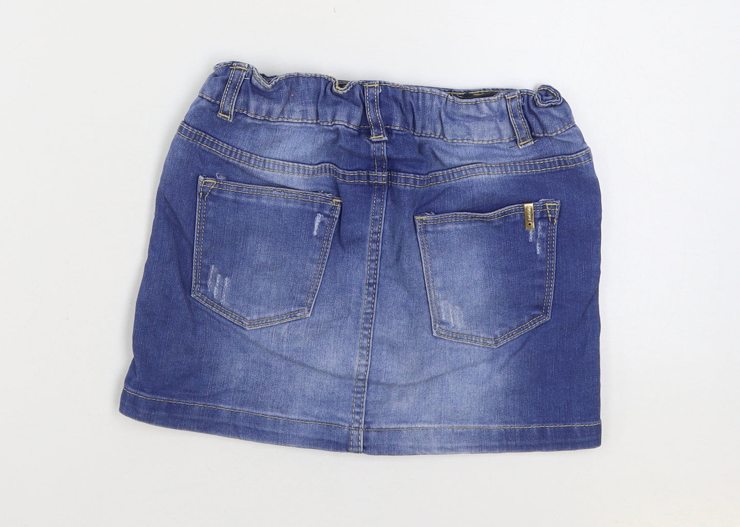 Zara Girls Blue Cotton Mini Skirt Size 9-10 Years Regular Zip - Distressed