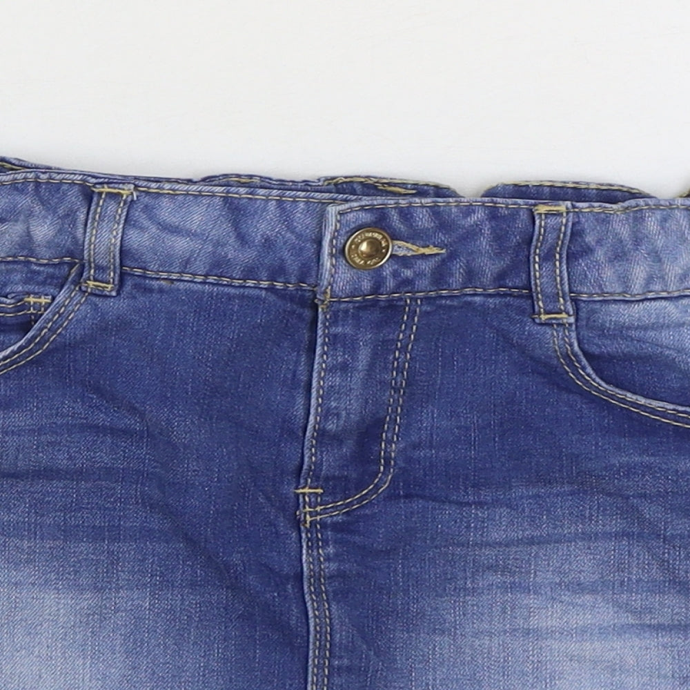 Zara Girls Blue Cotton Mini Skirt Size 9-10 Years Regular Zip - Distressed