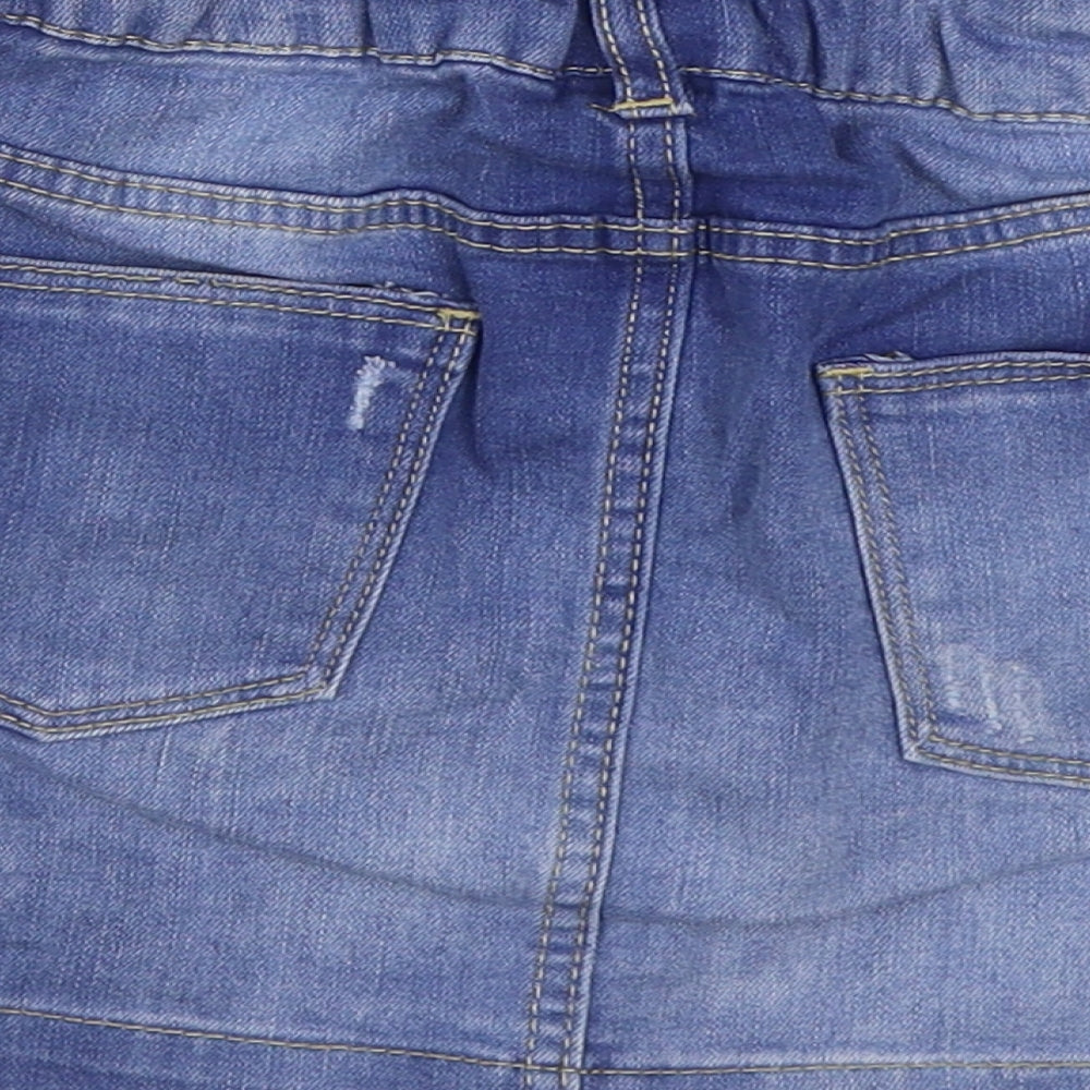Zara Girls Blue Cotton Mini Skirt Size 9-10 Years Regular Zip - Distressed