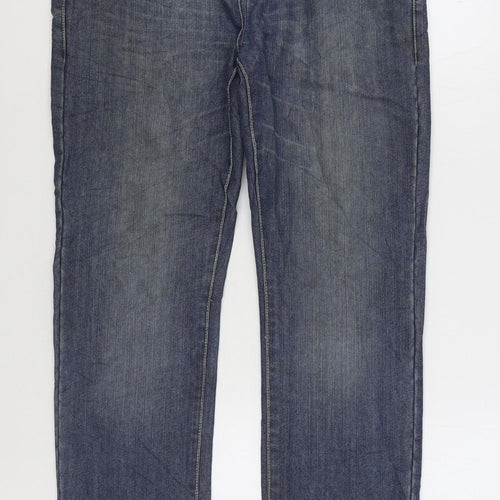 Marks and Spencer Mens Blue Cotton Straight Jeans Size 34 in L32 in Regular Zip
