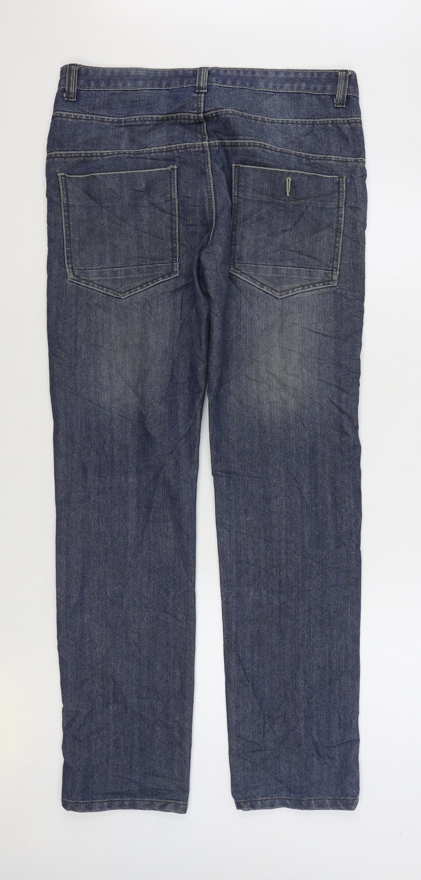 Marks and Spencer Mens Blue Cotton Straight Jeans Size 34 in L32 in Regular Zip
