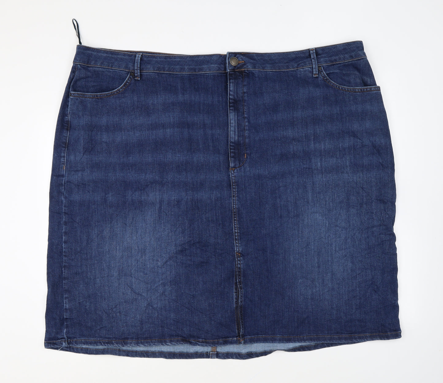 Marks and Spencer Womens Blue Cotton Mini Skirt Size 30 Zip