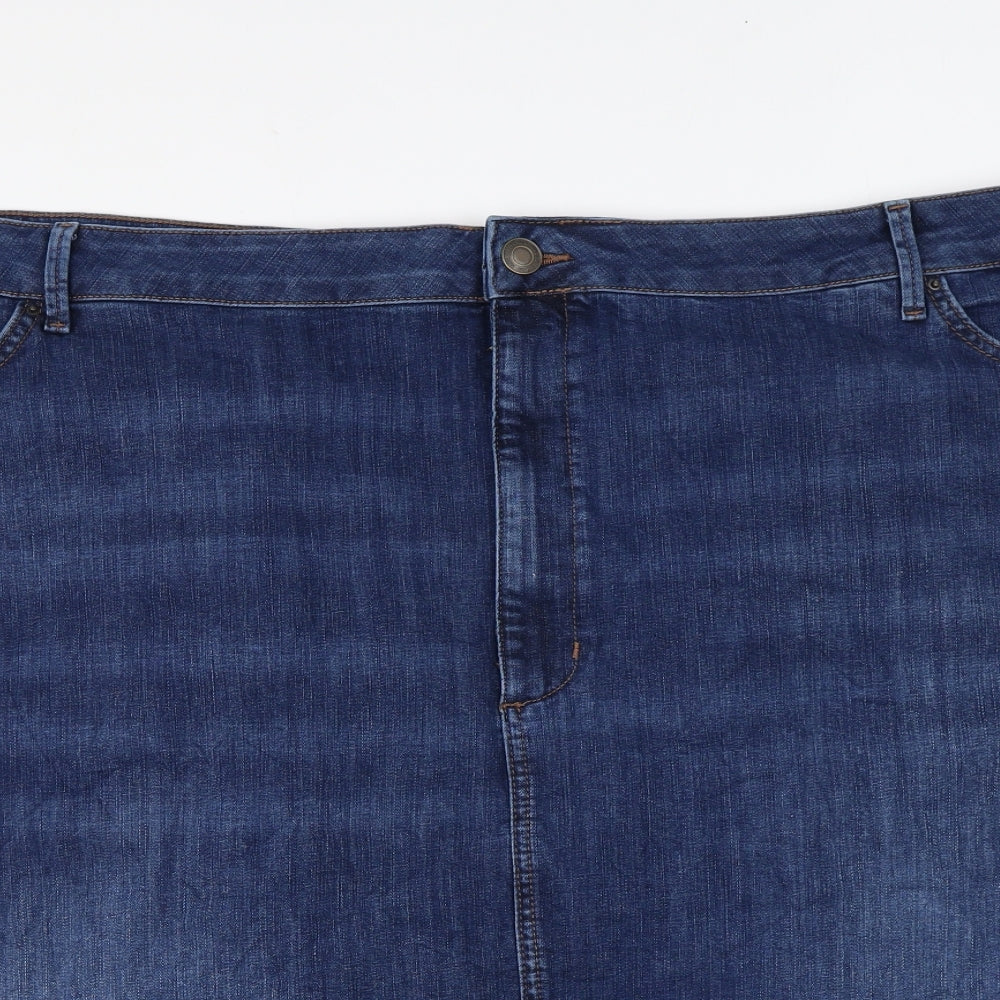 Marks and Spencer Womens Blue Cotton Mini Skirt Size 30 Zip