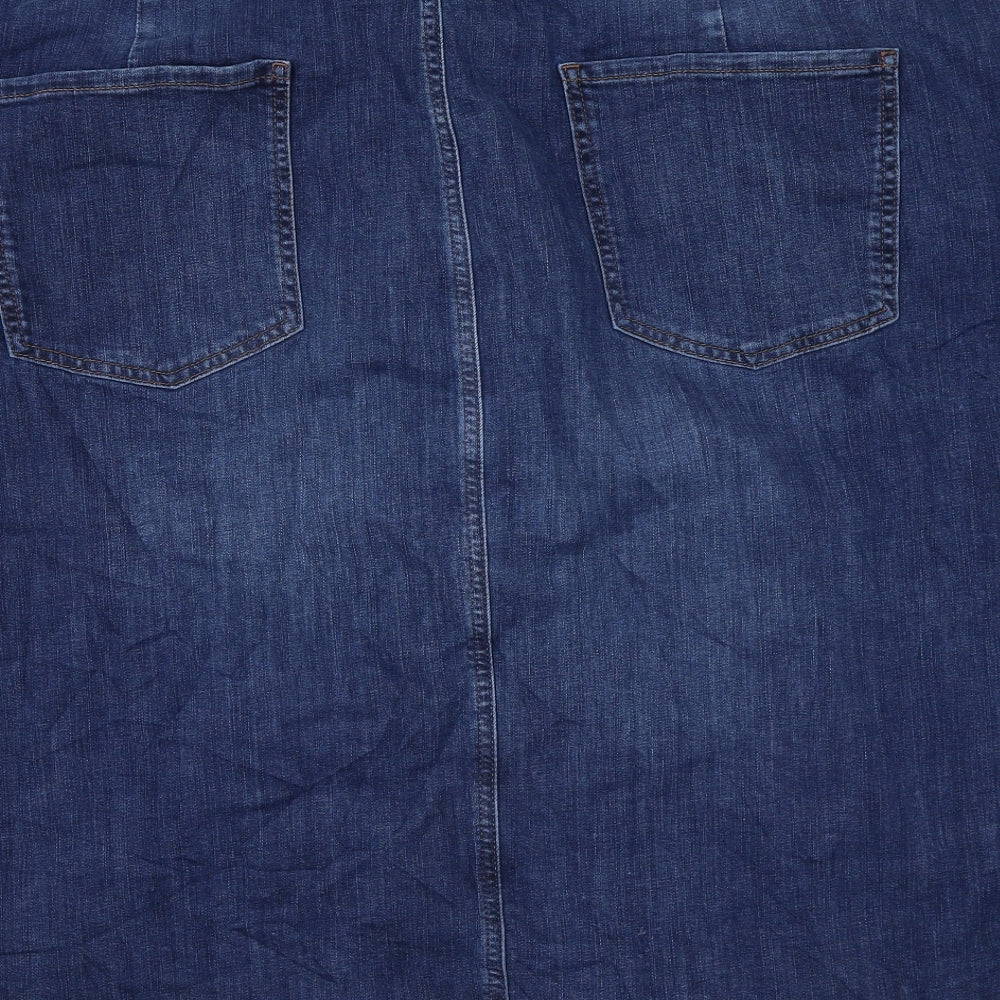 Marks and Spencer Womens Blue Cotton Mini Skirt Size 30 Zip
