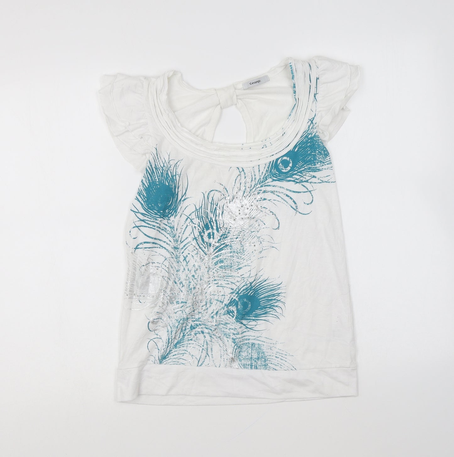 George Womens White Polyester Basic T-Shirt Size 10 Round Neck