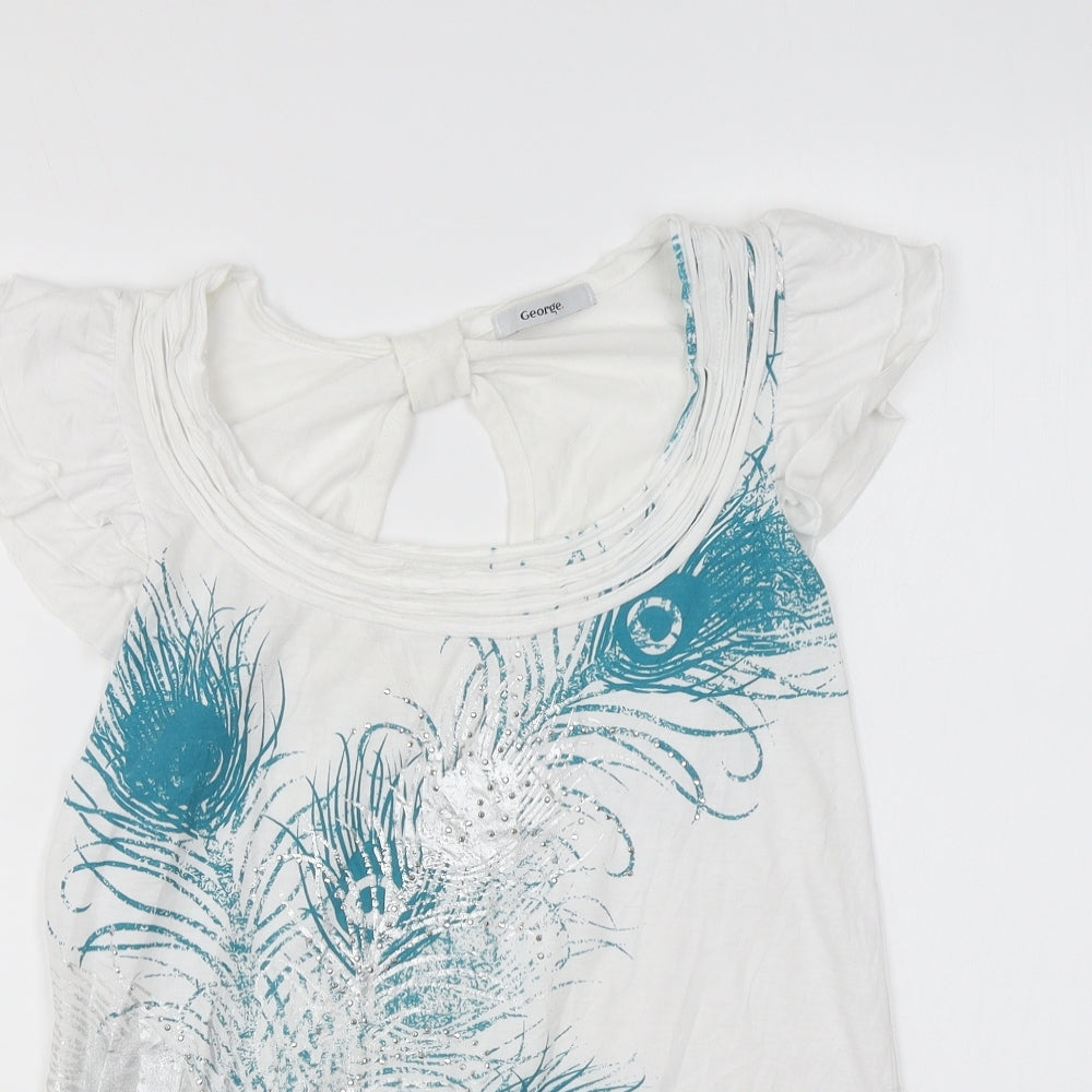 George Womens White Polyester Basic T-Shirt Size 10 Round Neck