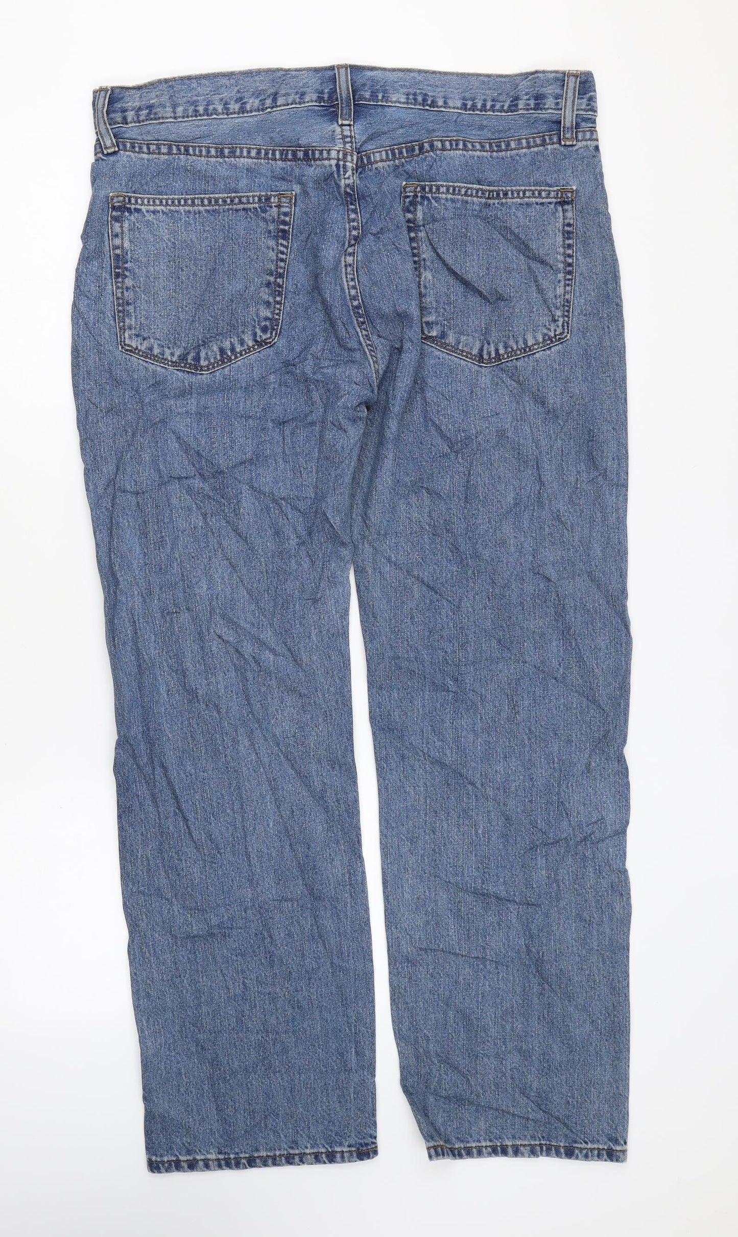 Marks and Spencer Mens Blue Cotton Straight Jeans Size 36 in L27 in Regular Zip