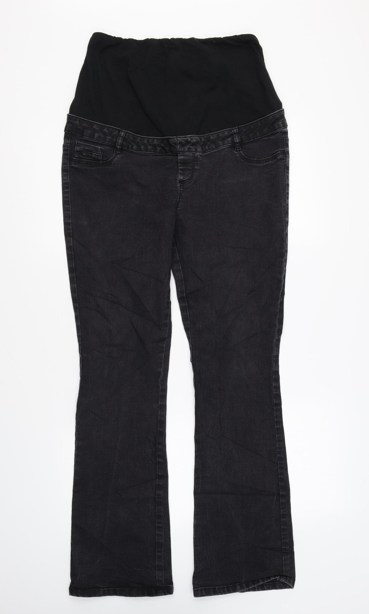 Dorothy Perkins Womens Black Cotton Flared Jeans Size 12 L28 in Regular
