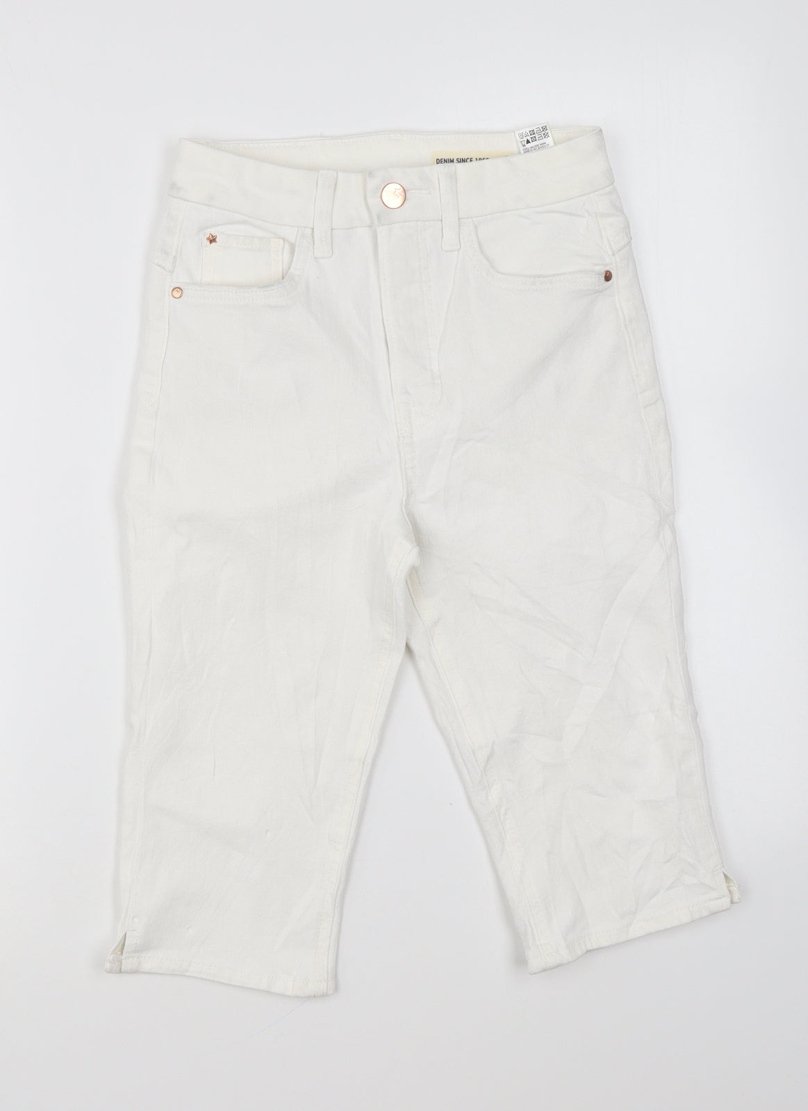Marks and Spencer Womens White Cotton Cropped Jeans Size 6 Regular Zip