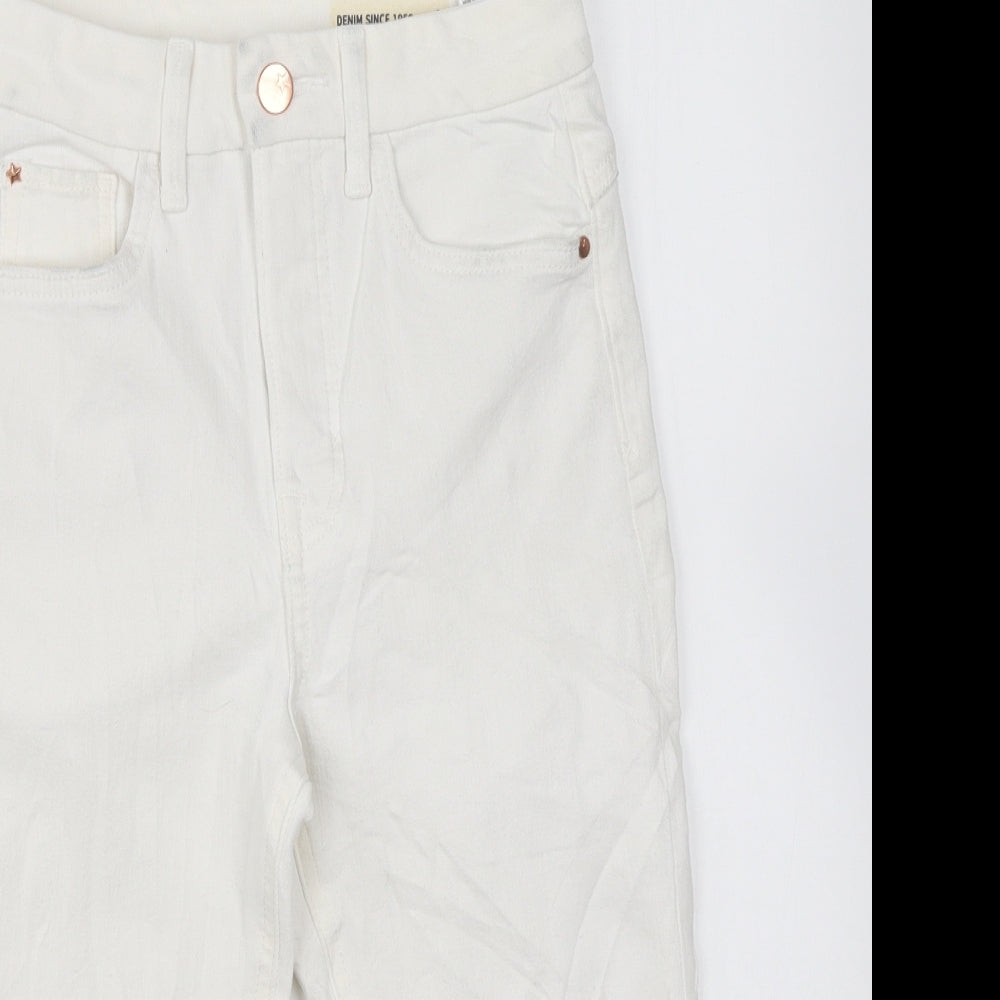 Marks and Spencer Womens White Cotton Cropped Jeans Size 6 Regular Zip