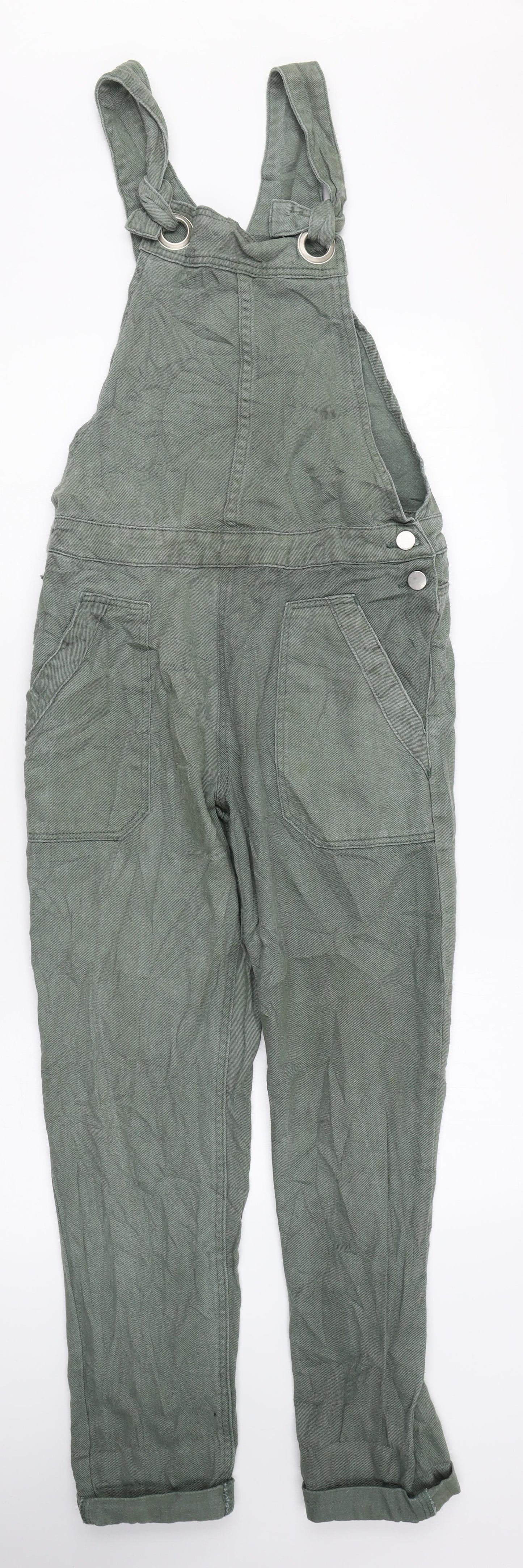 PRETTYLITTLETHING Womens Green Cotton Dungaree One-Piece Size 8 Button