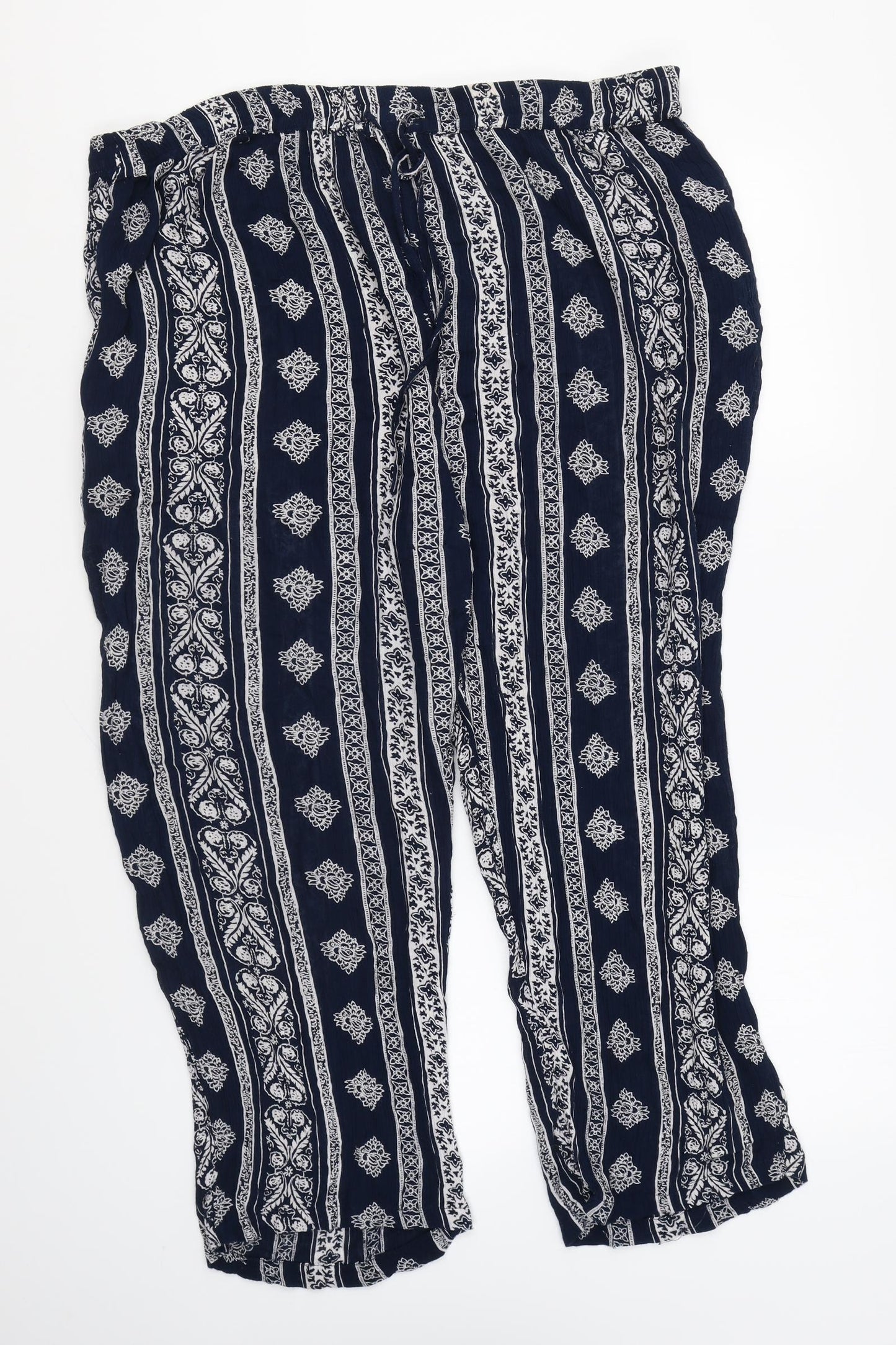 Alexara Womens Blue Geometric Polyester Trousers Size M L25 in Regular Drawstring