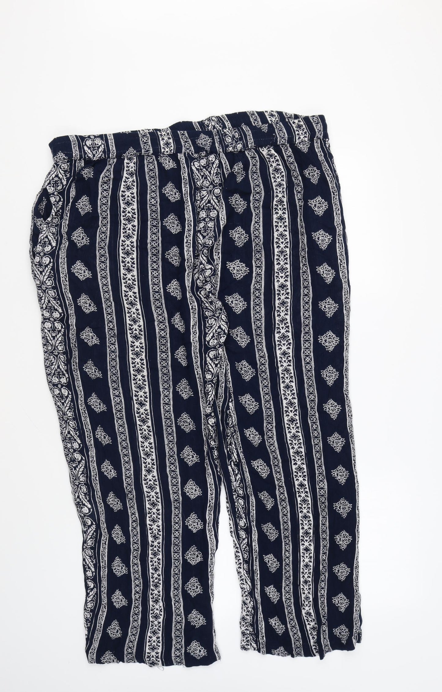 Alexara Womens Blue Geometric Polyester Trousers Size M L25 in Regular Drawstring