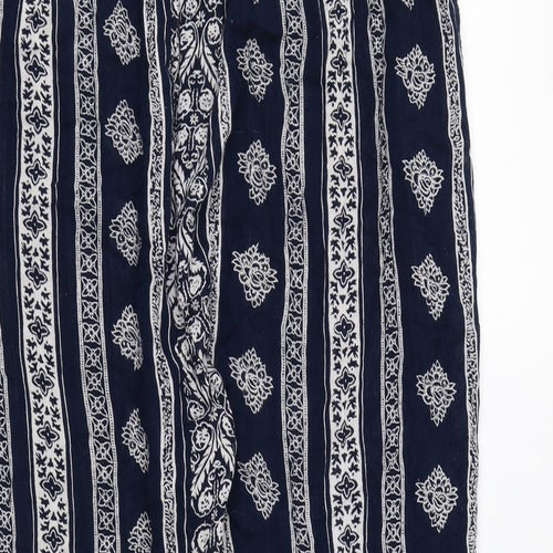 Alexara Womens Blue Geometric Polyester Trousers Size M L25 in Regular Drawstring