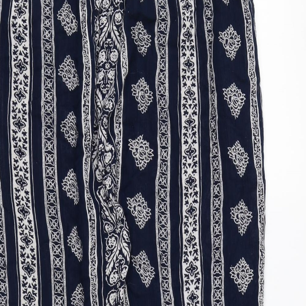 Alexara Womens Blue Geometric Polyester Trousers Size M L25 in Regular Drawstring