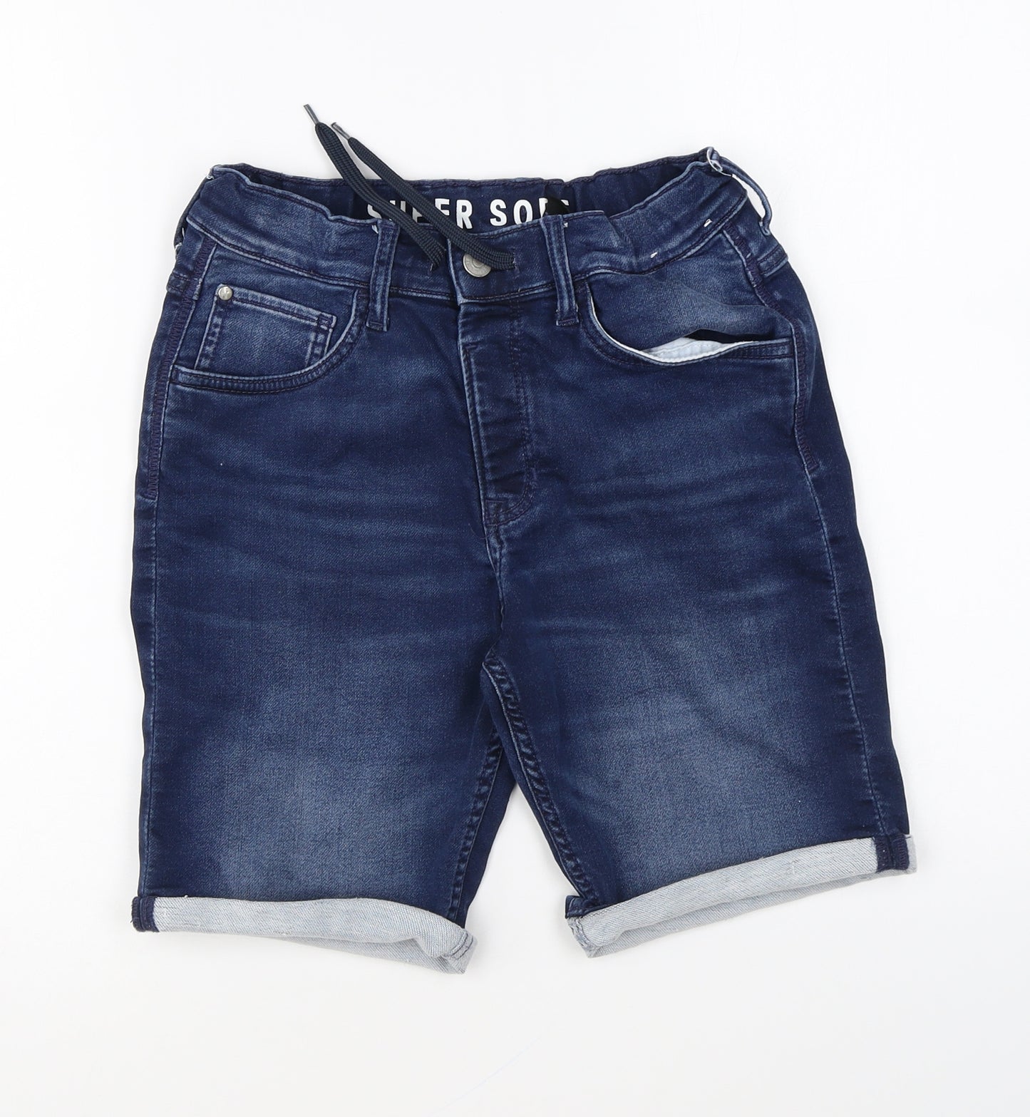 H&M Boys Blue Cotton Chino Shorts Size 11-12 Years Regular Zip