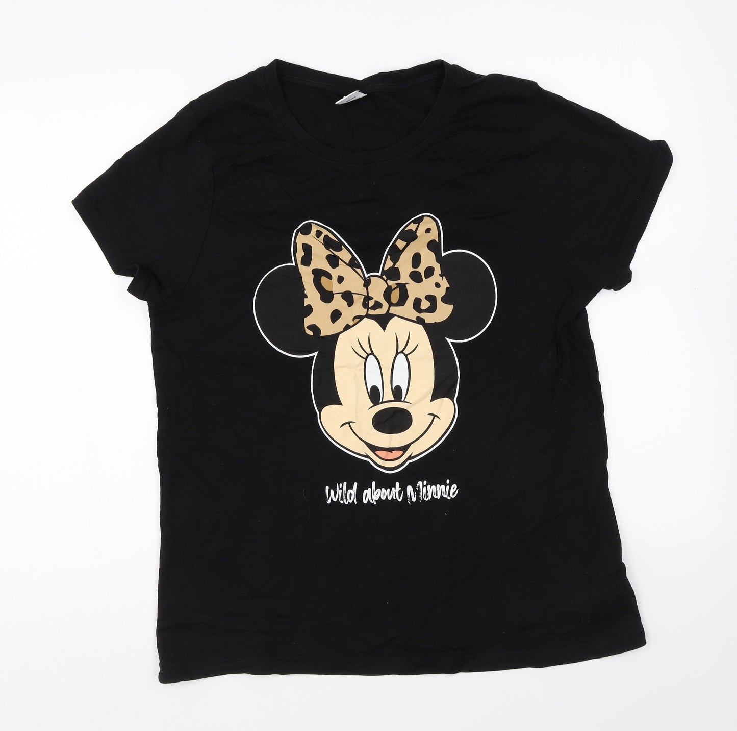 Peacocks Womens Black Cotton Basic T-Shirt Size 14 Round Neck - Minnie Mouse