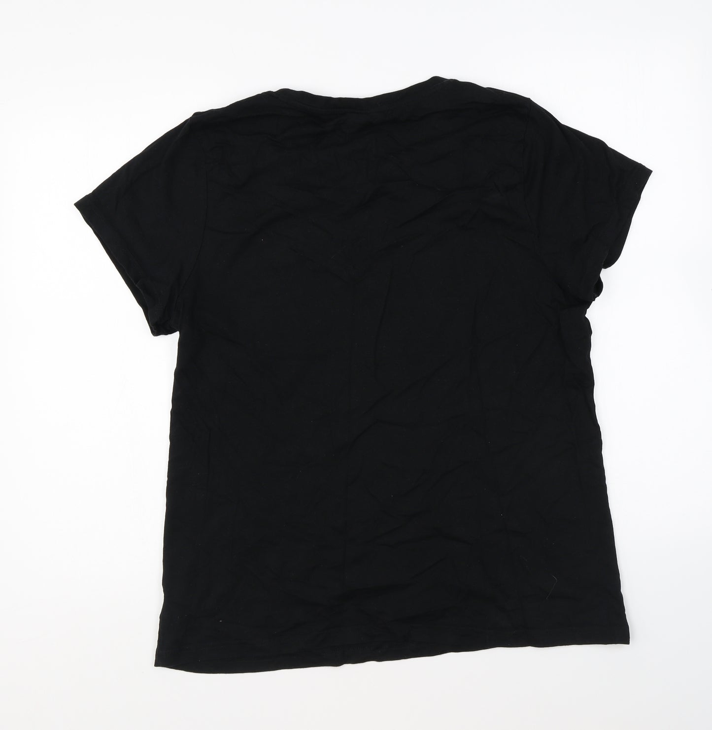 Peacocks Womens Black Cotton Basic T-Shirt Size 14 Round Neck - Minnie Mouse
