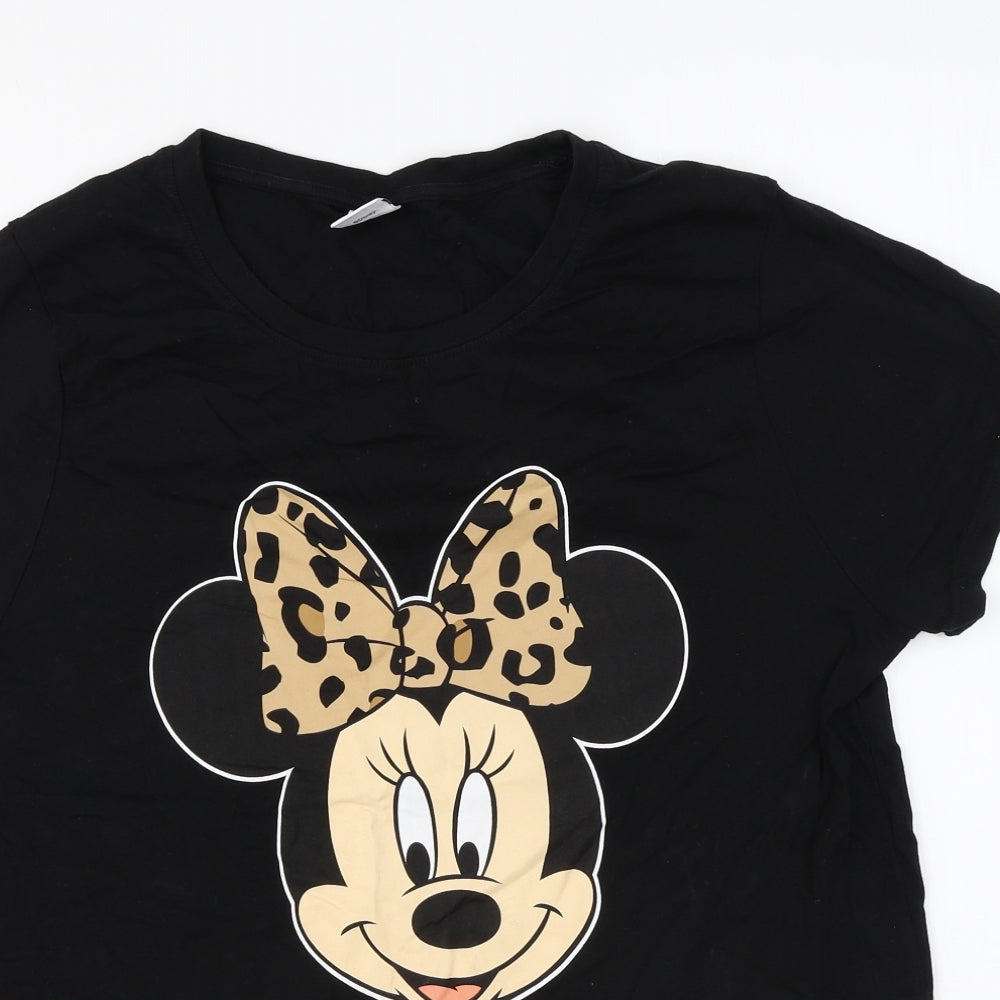 Peacocks Womens Black Cotton Basic T-Shirt Size 14 Round Neck - Minnie Mouse