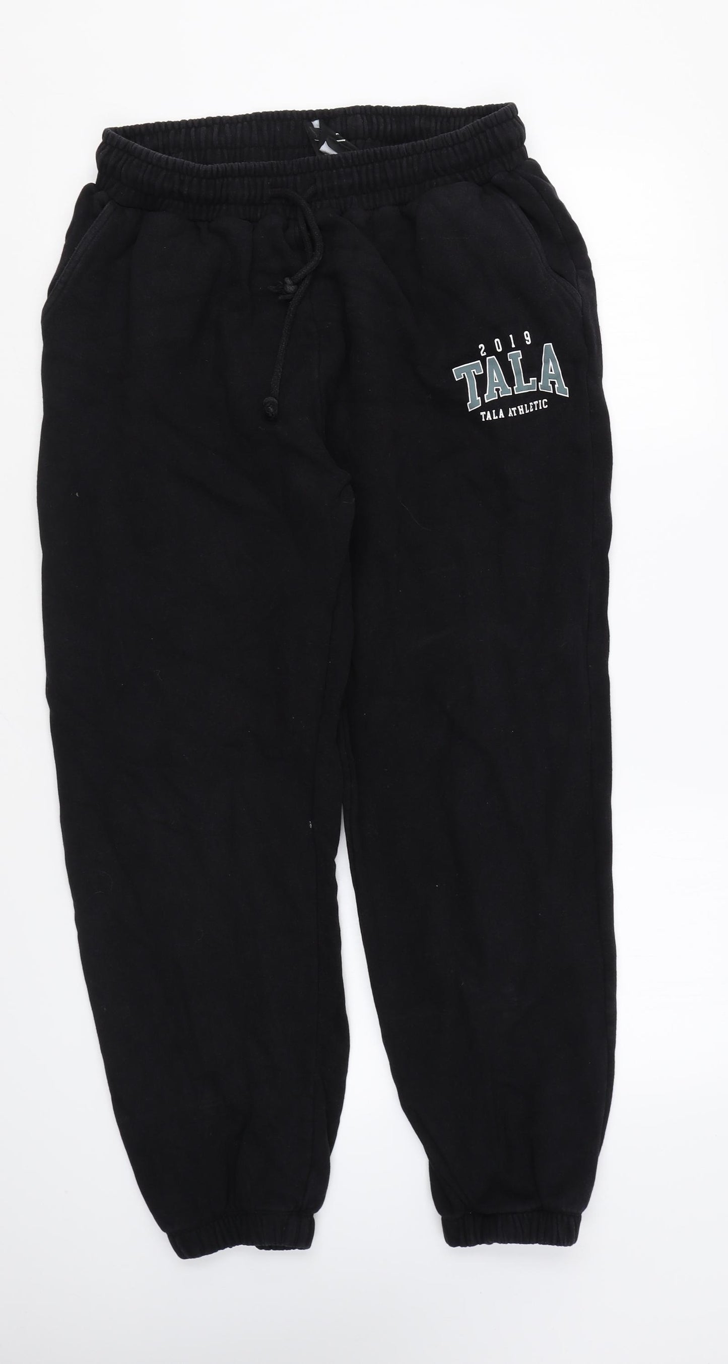 Tala Womens Black Cotton Jogger Trousers Size L L25 in Regular Drawstring