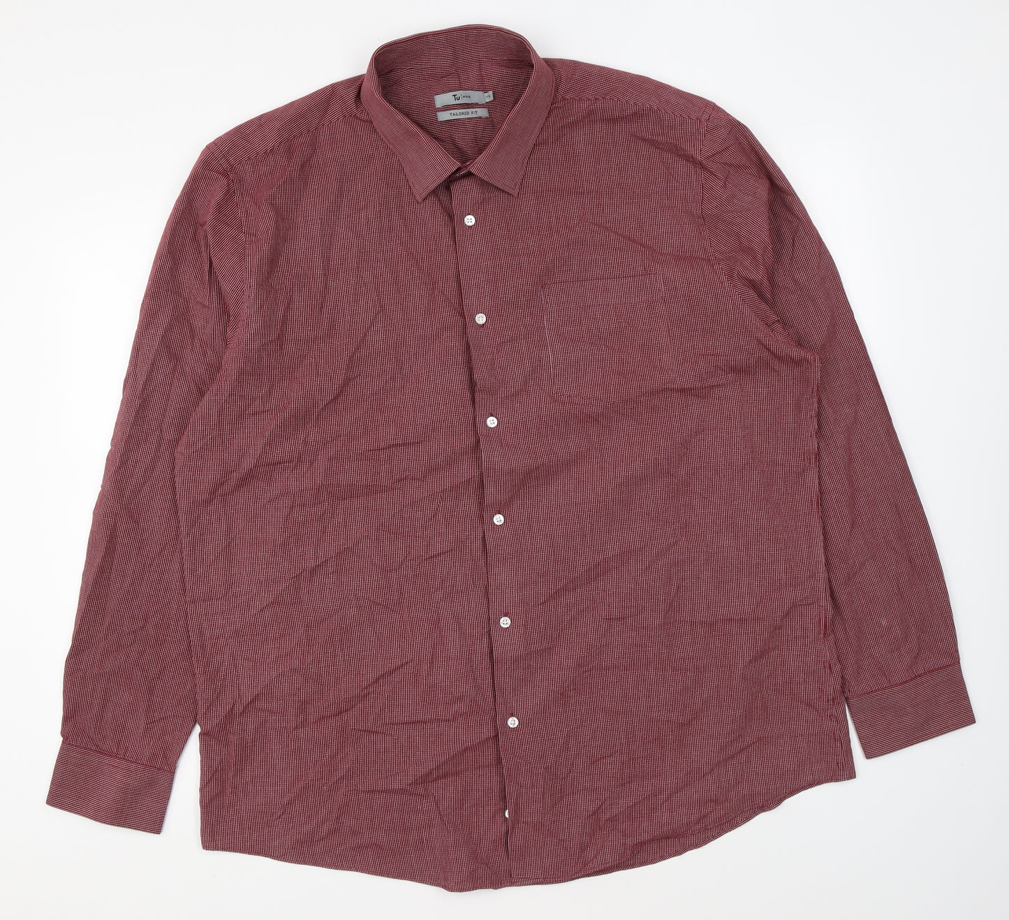 TU Mens Purple Striped Cotton Button-Up Size 17.5 Collared Button